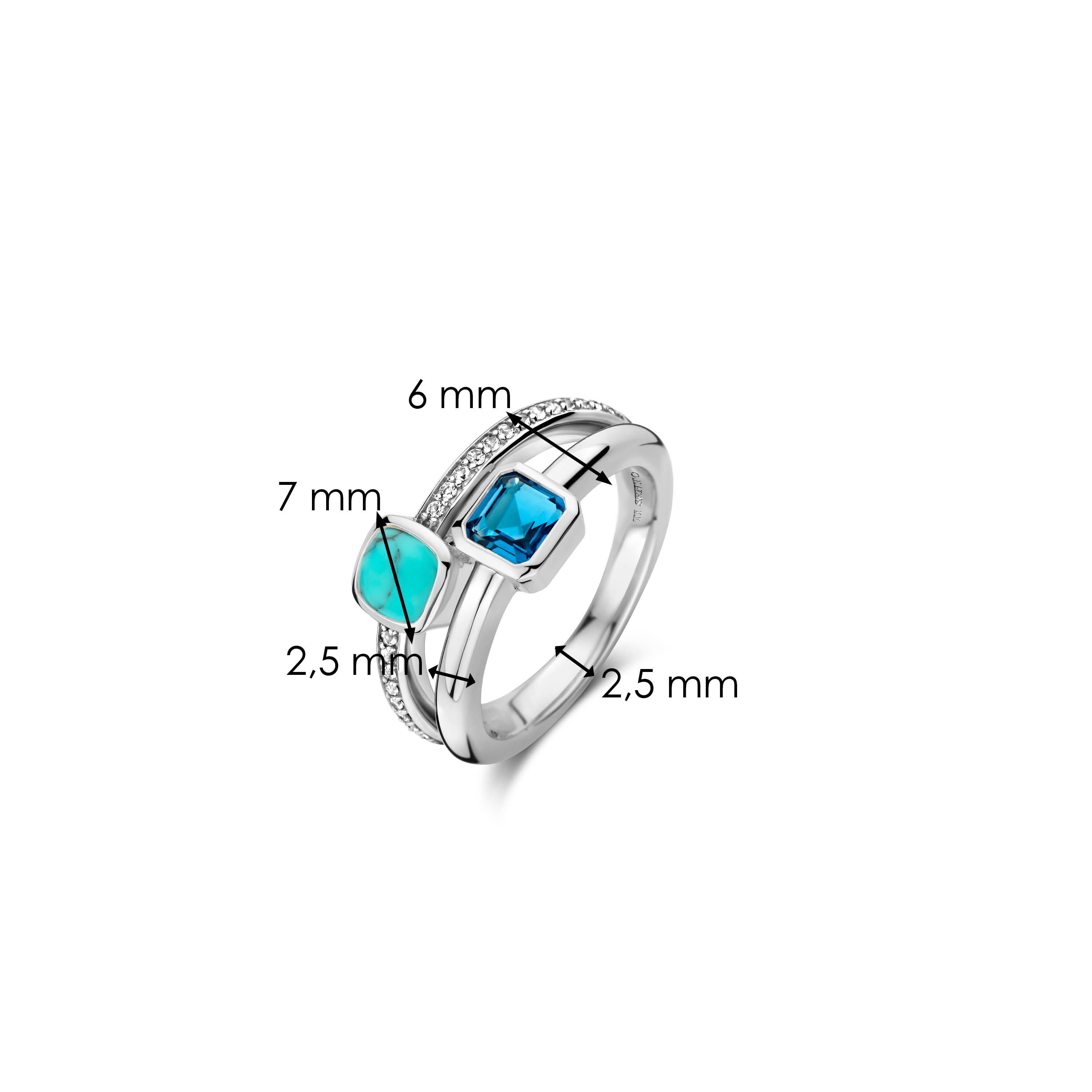 Ring van sterling zilver met zirkonia en gekleurd kristal 12326DB