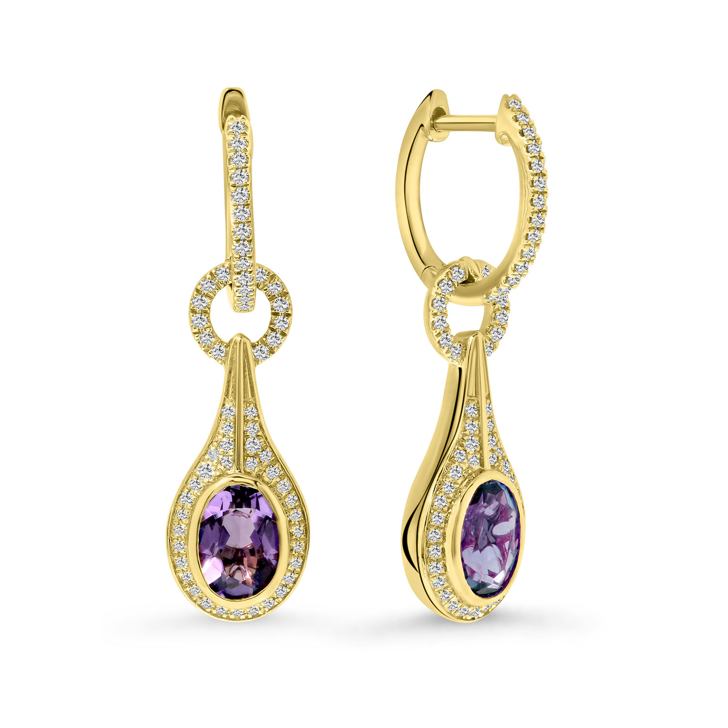Geelgouden oorhangers met amethist en diamanten E136-193XB05392-AM-Y