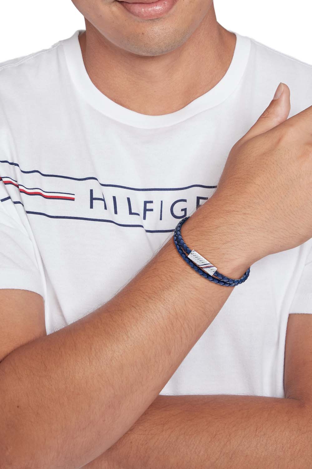 Gevlochten armband van leer met logo detail TJ2790470