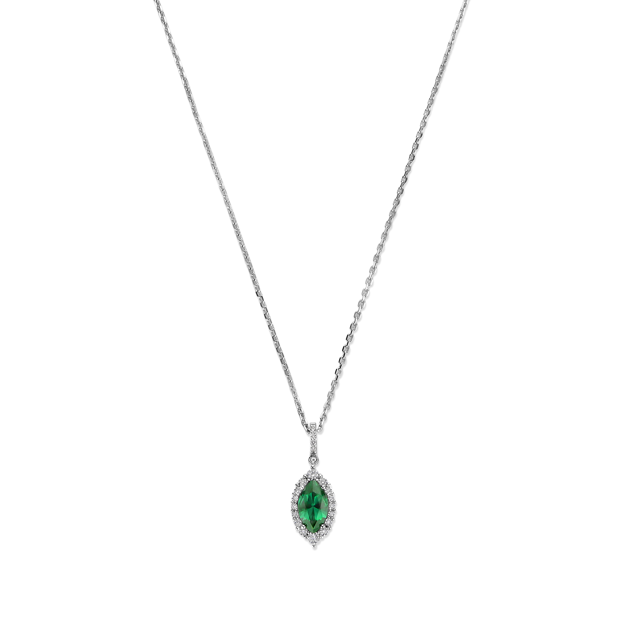 Ketting van sterling zilver met groene marquise zirkonia - P18812G