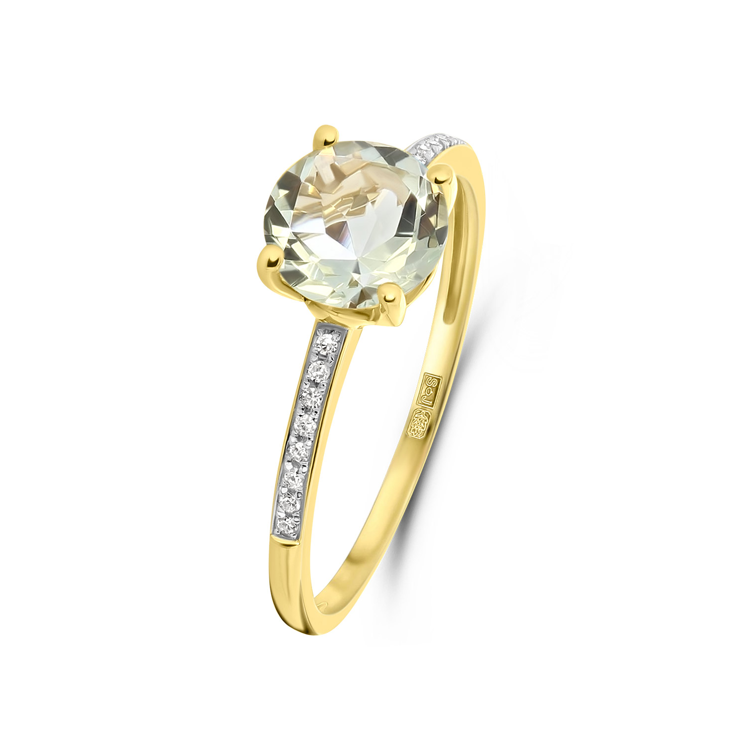 Geelgouden ring met groene amethist en diamanten R382-R317413-AM-Y