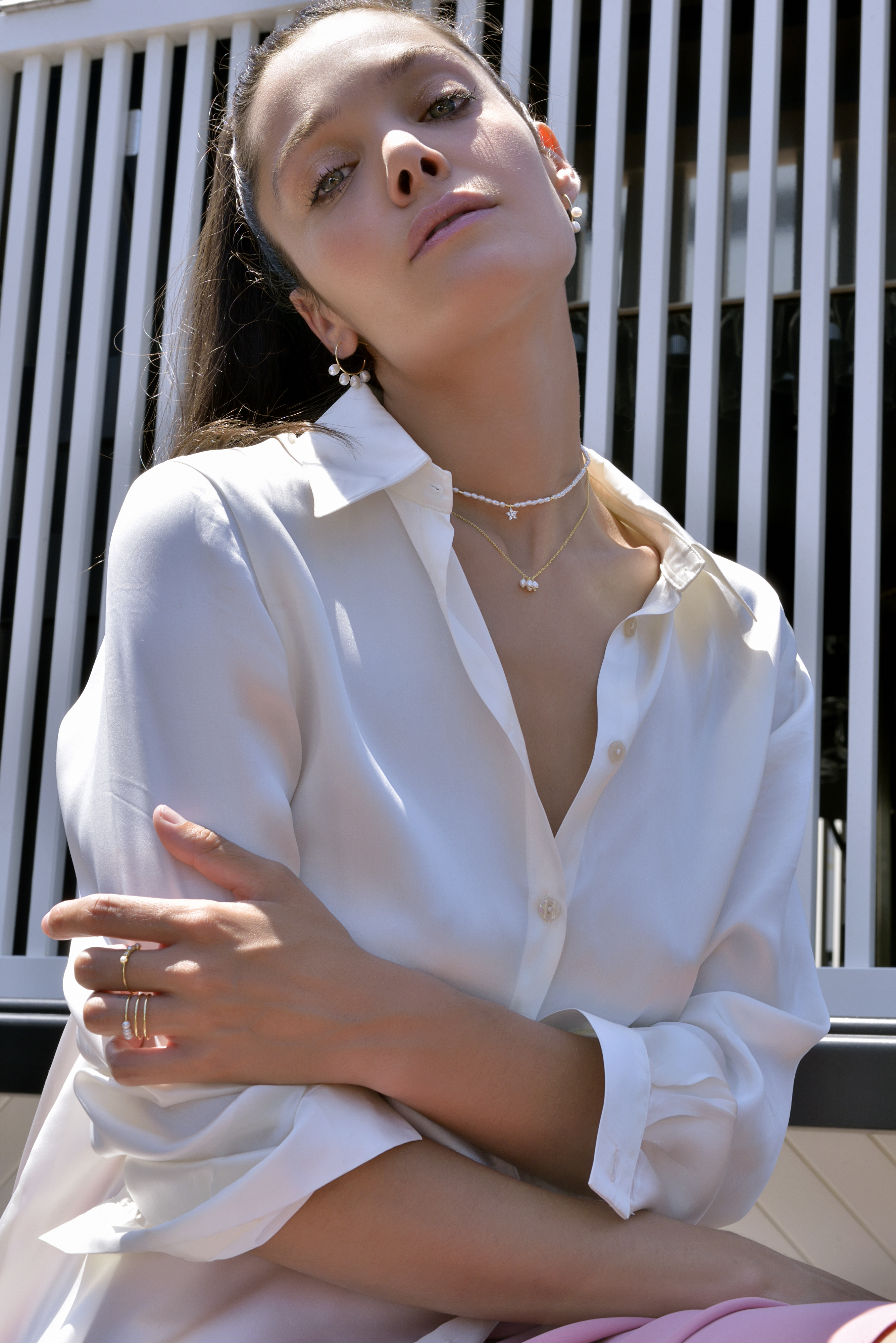 Oorringen van gold plated  met parels 213A0183