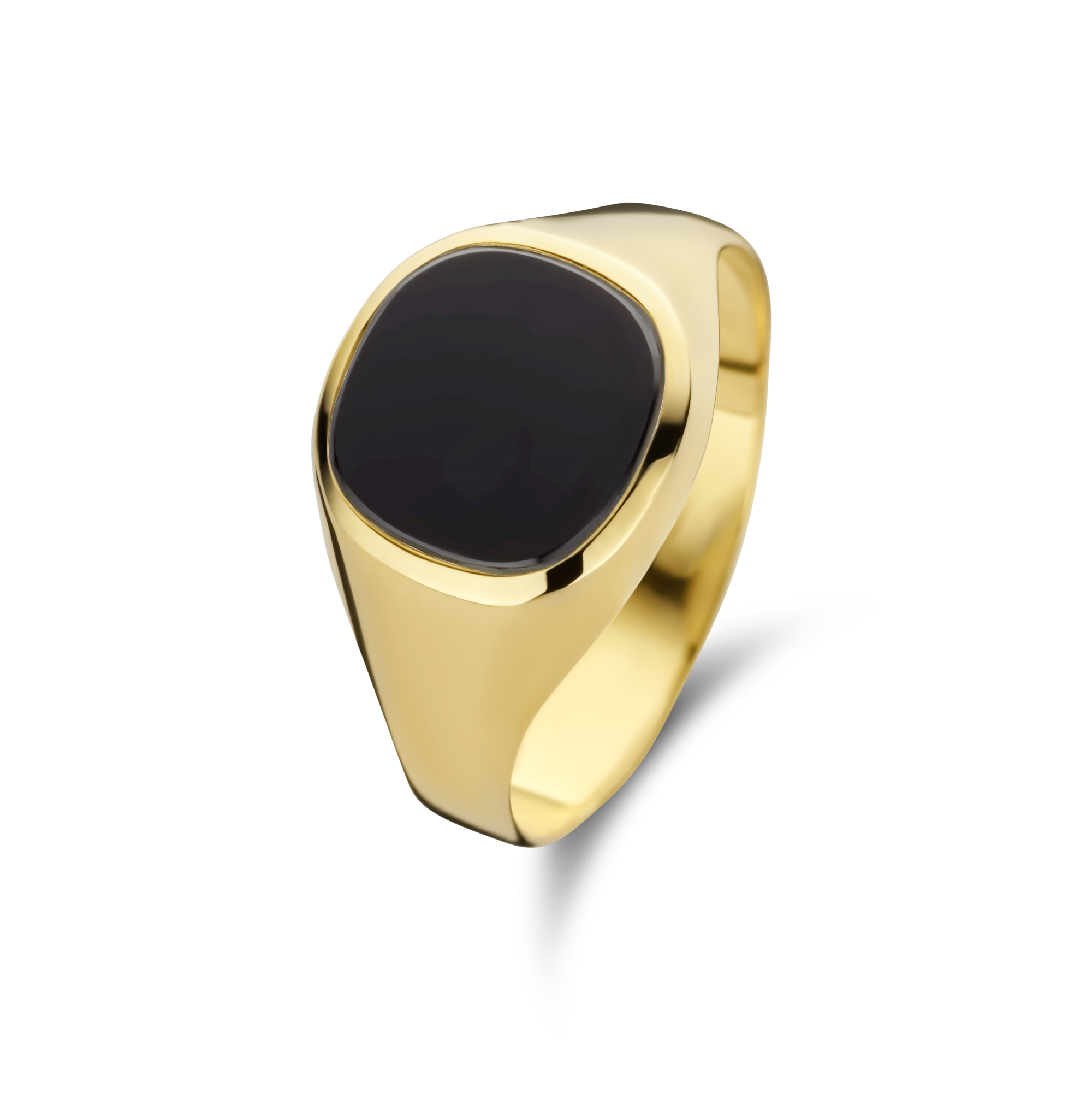 Geelgouden zegelring met onyx steen