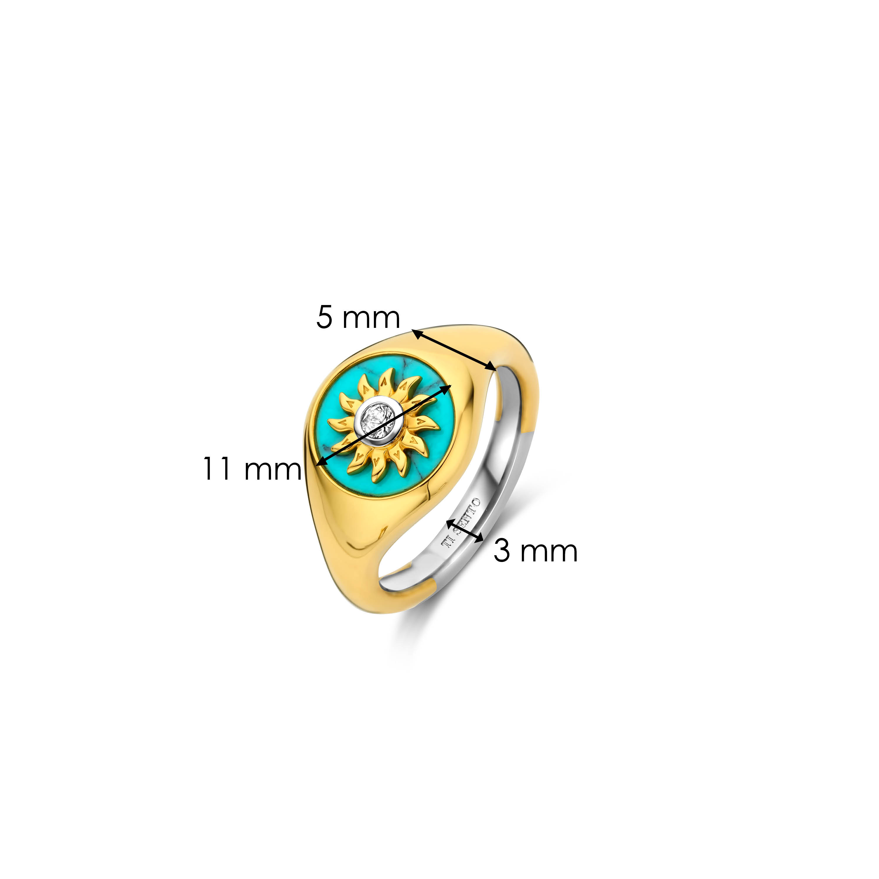 Ring van gold plated  met zirkonia en imitatie turquoise 12335TQ