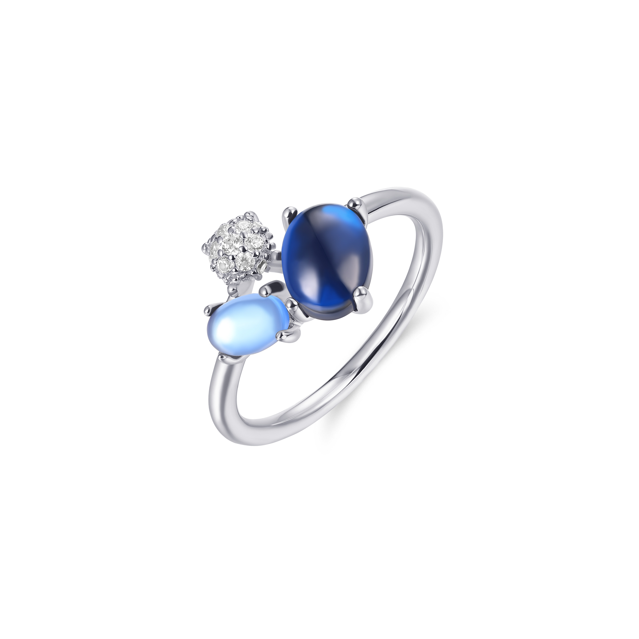 Sterling zilveren ring met zirkonia en blauwe stenen R475B