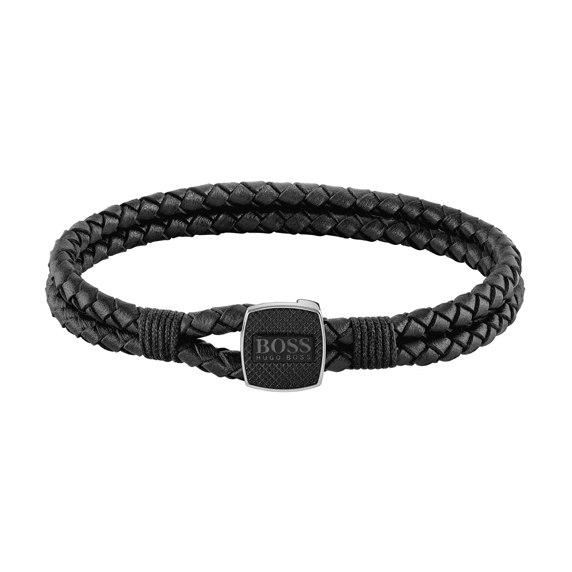 Zwart leren armband met logo HBJ1580047M