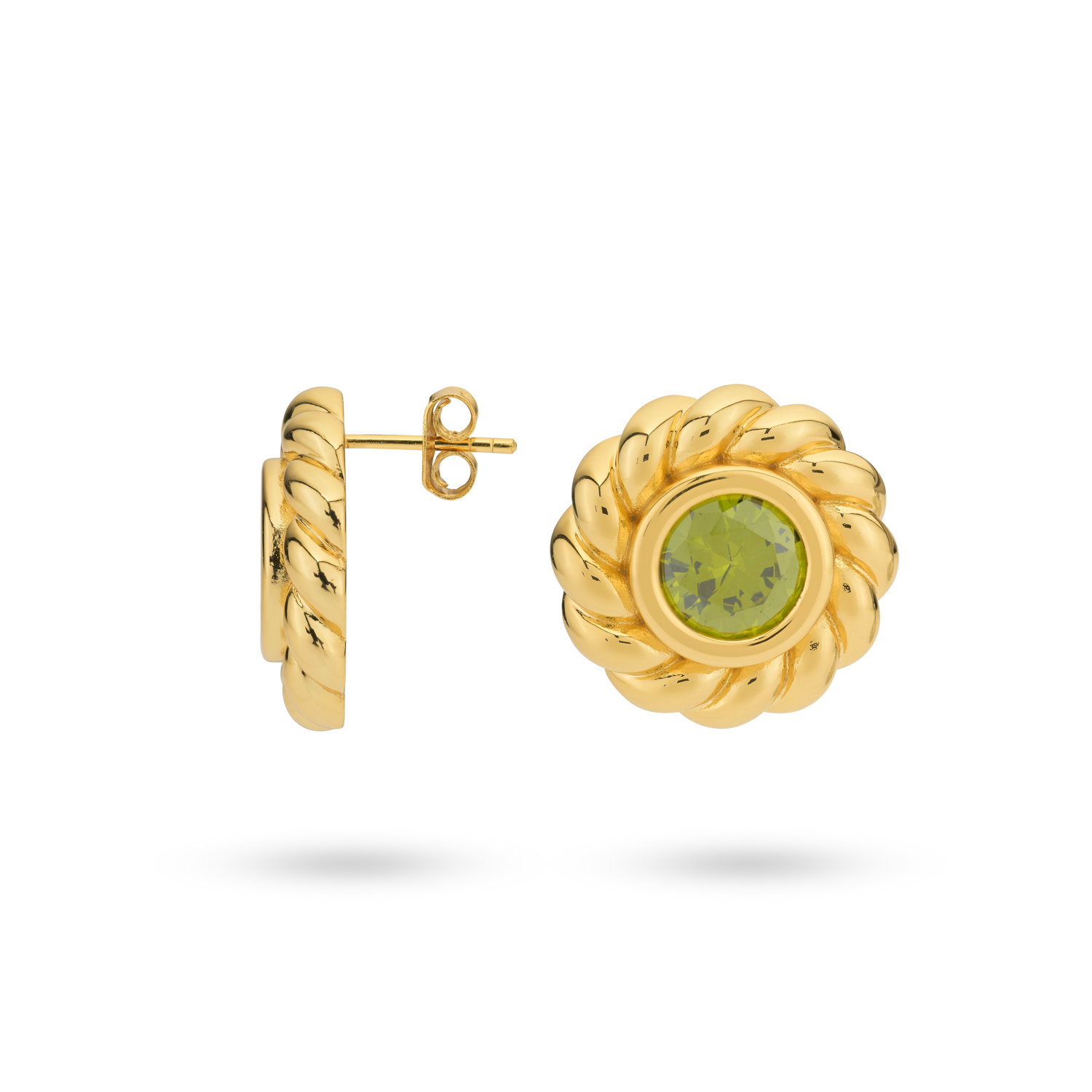 Oorknoppen gold platd met groene zirkonia - 424134Y