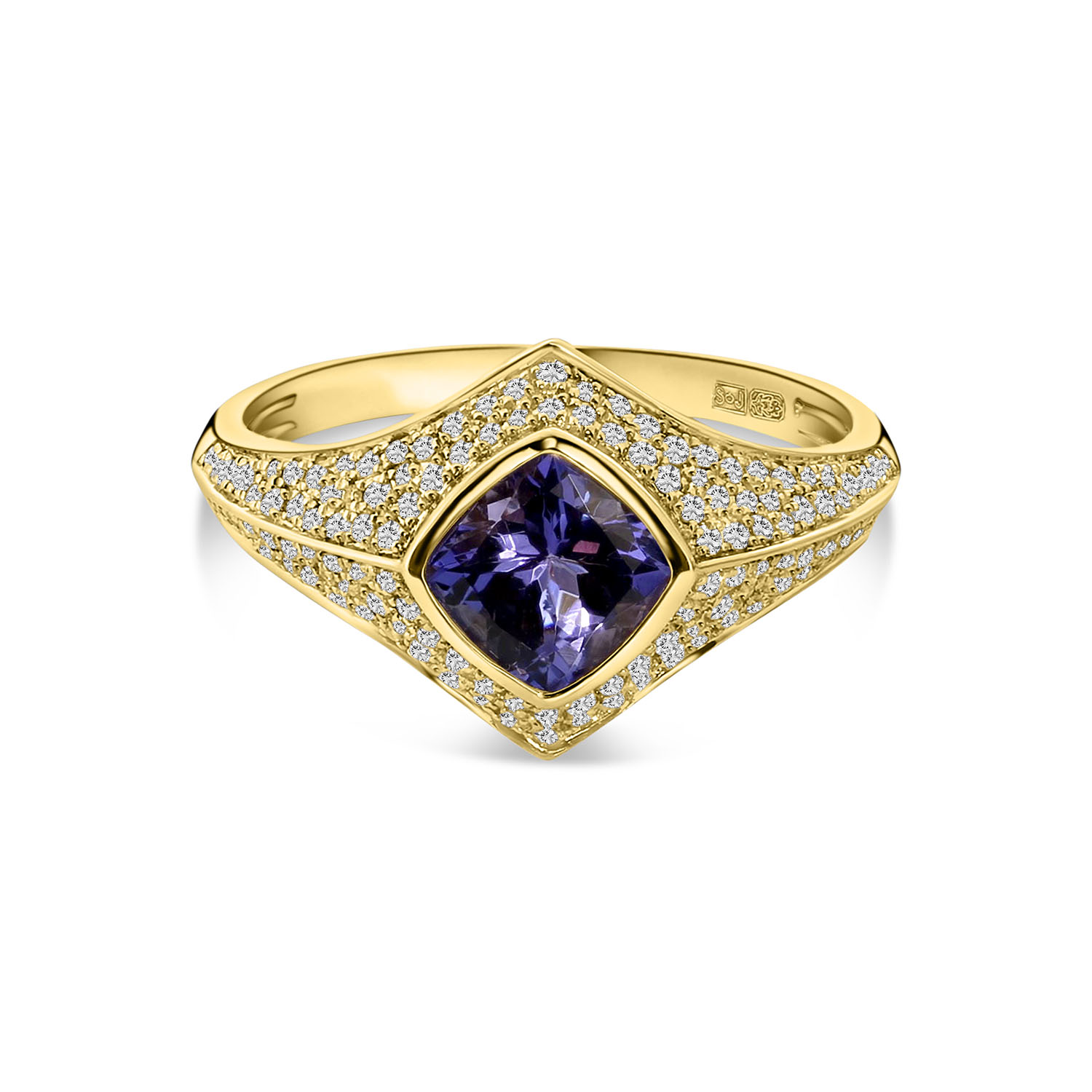 Geelgouden ring met paarse tanzaniet en diamanten R136-193XA05394-TN-Y