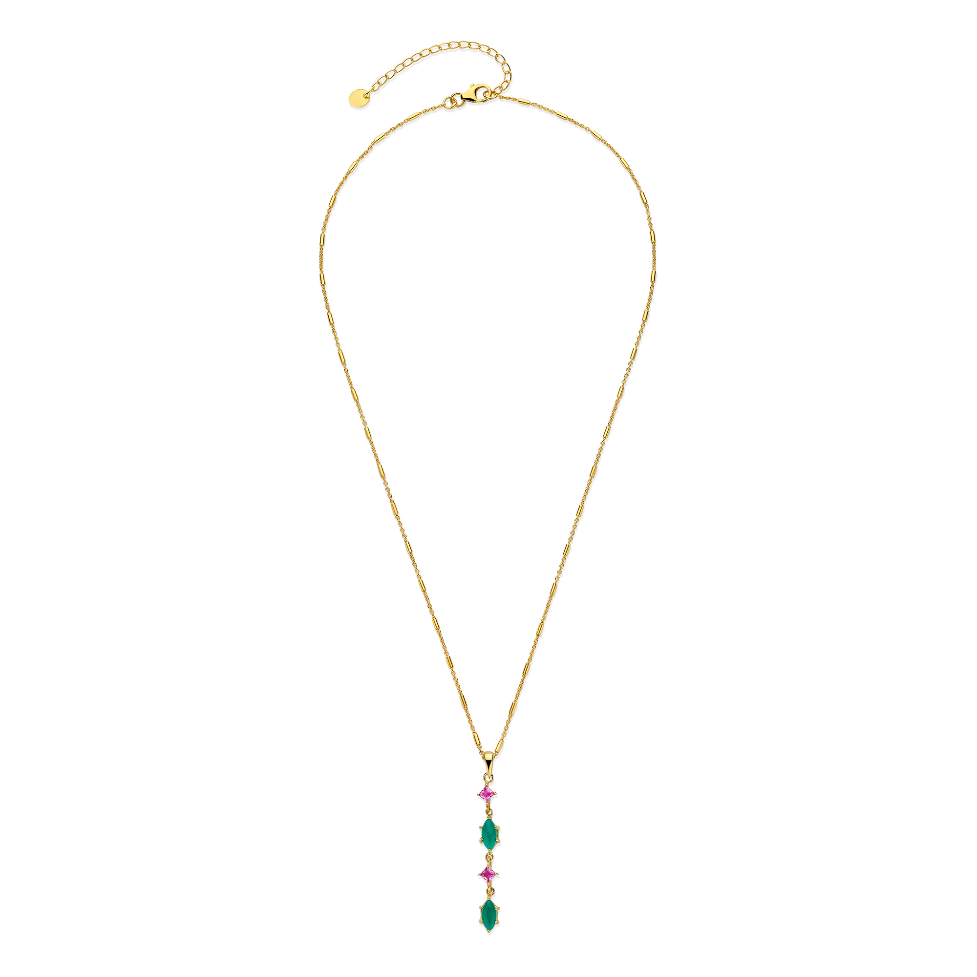 Ketting gold plated met Onyx en Robijn - 247C0033