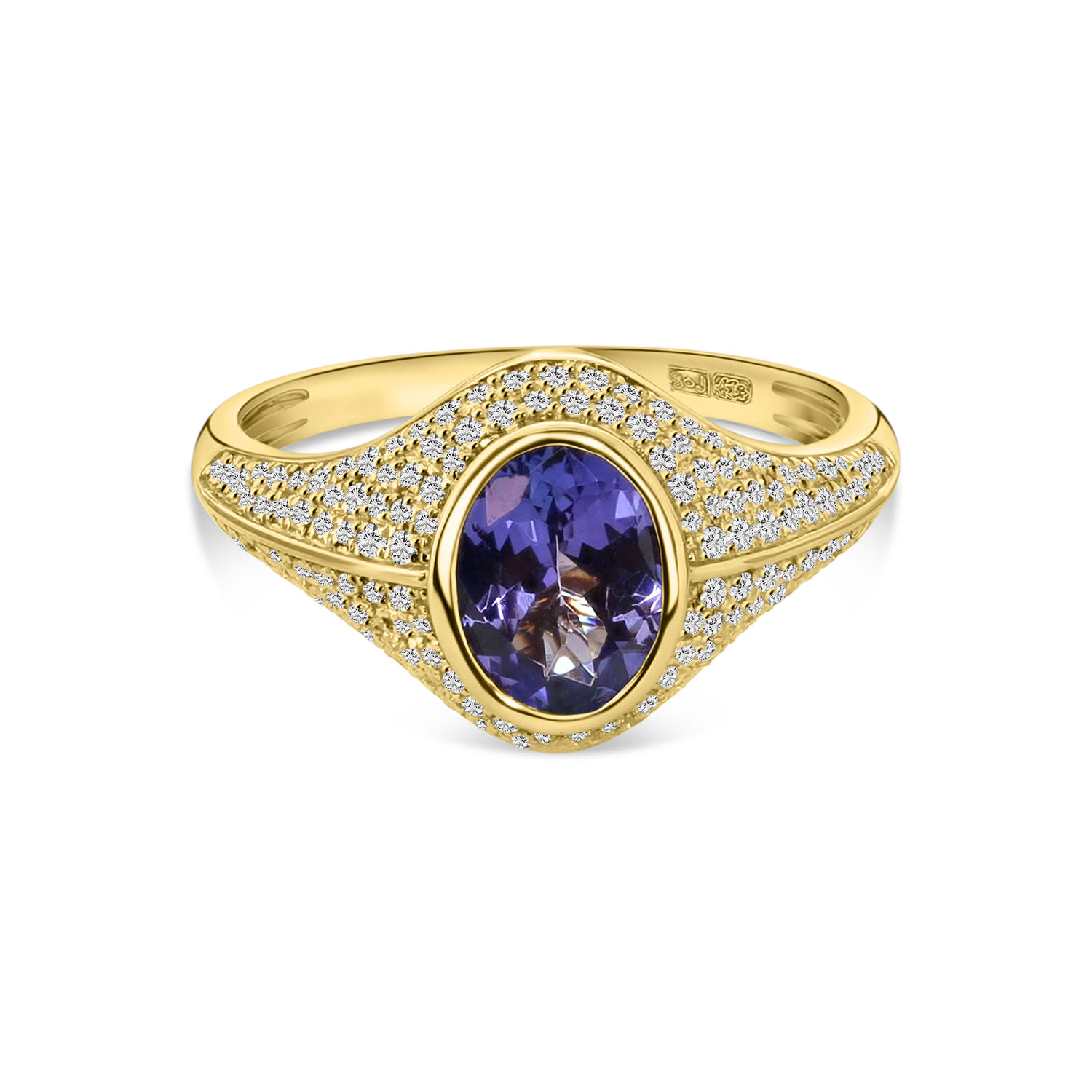 Geelgouden ring met paarse tanzaniet en diamanten R136-193XA05392-TN-Y