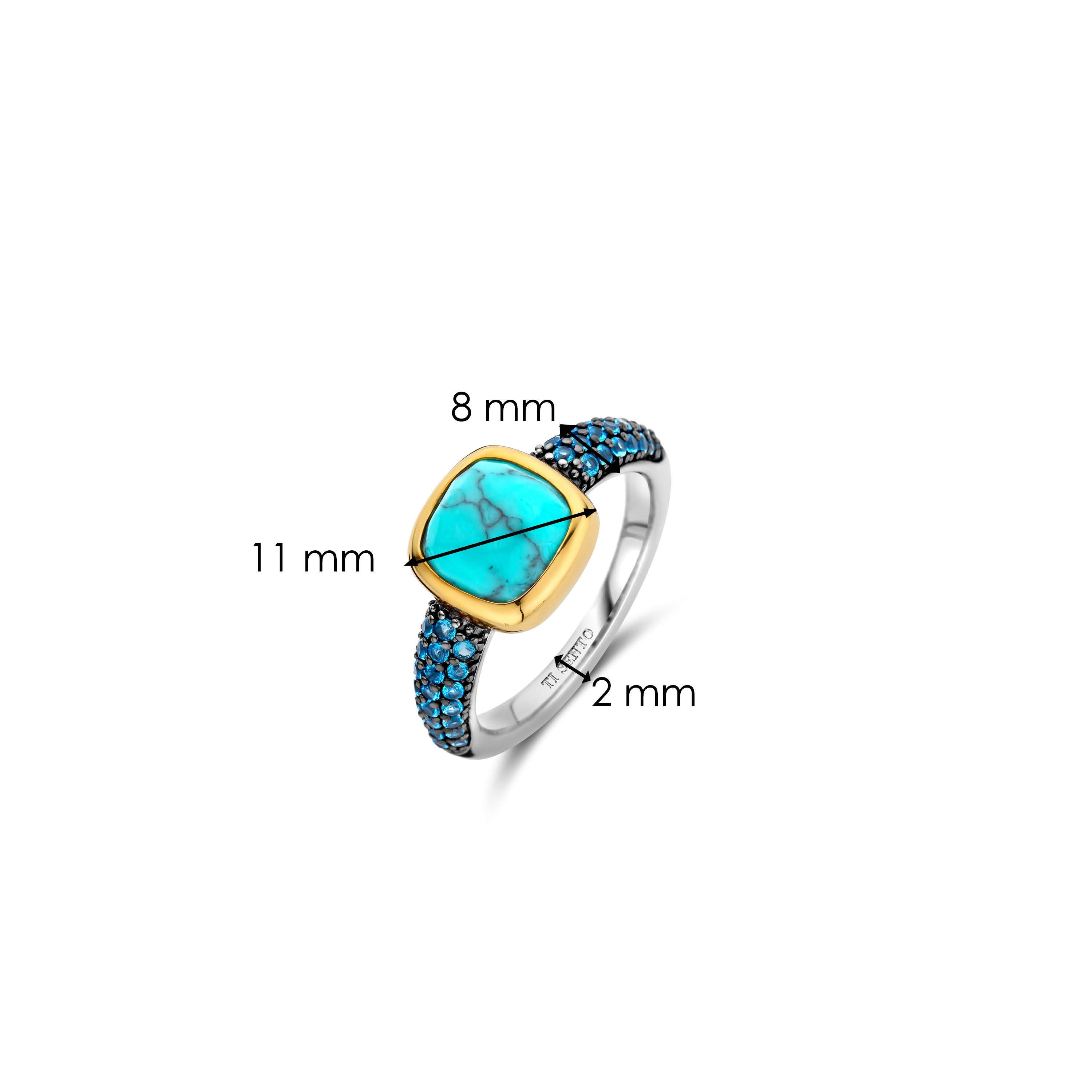 Ring van gold plated  met zirkonia en imitatie turquoise 12331TQ