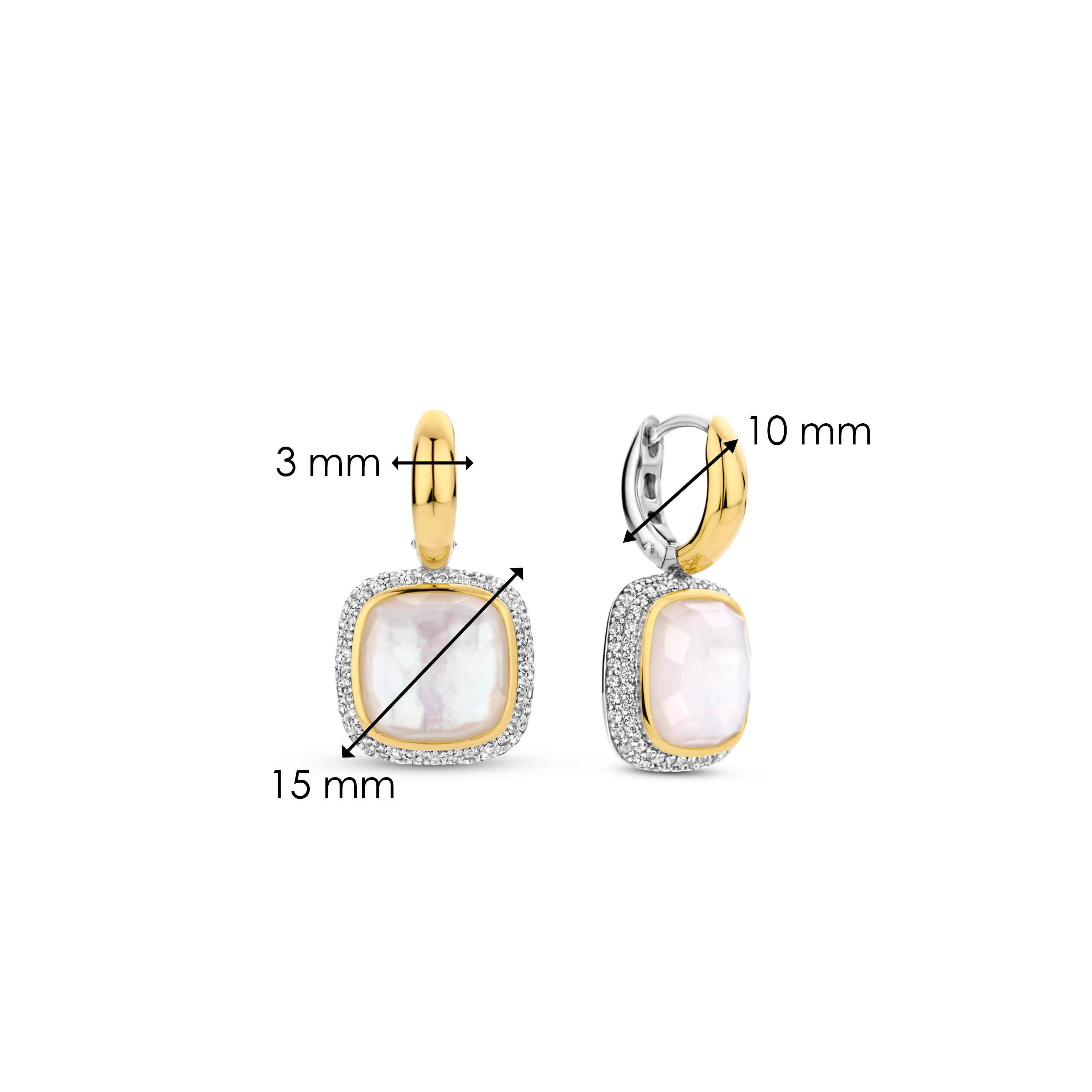 Oorhangers van gold plated  met zirkonia en kristal 7968MW