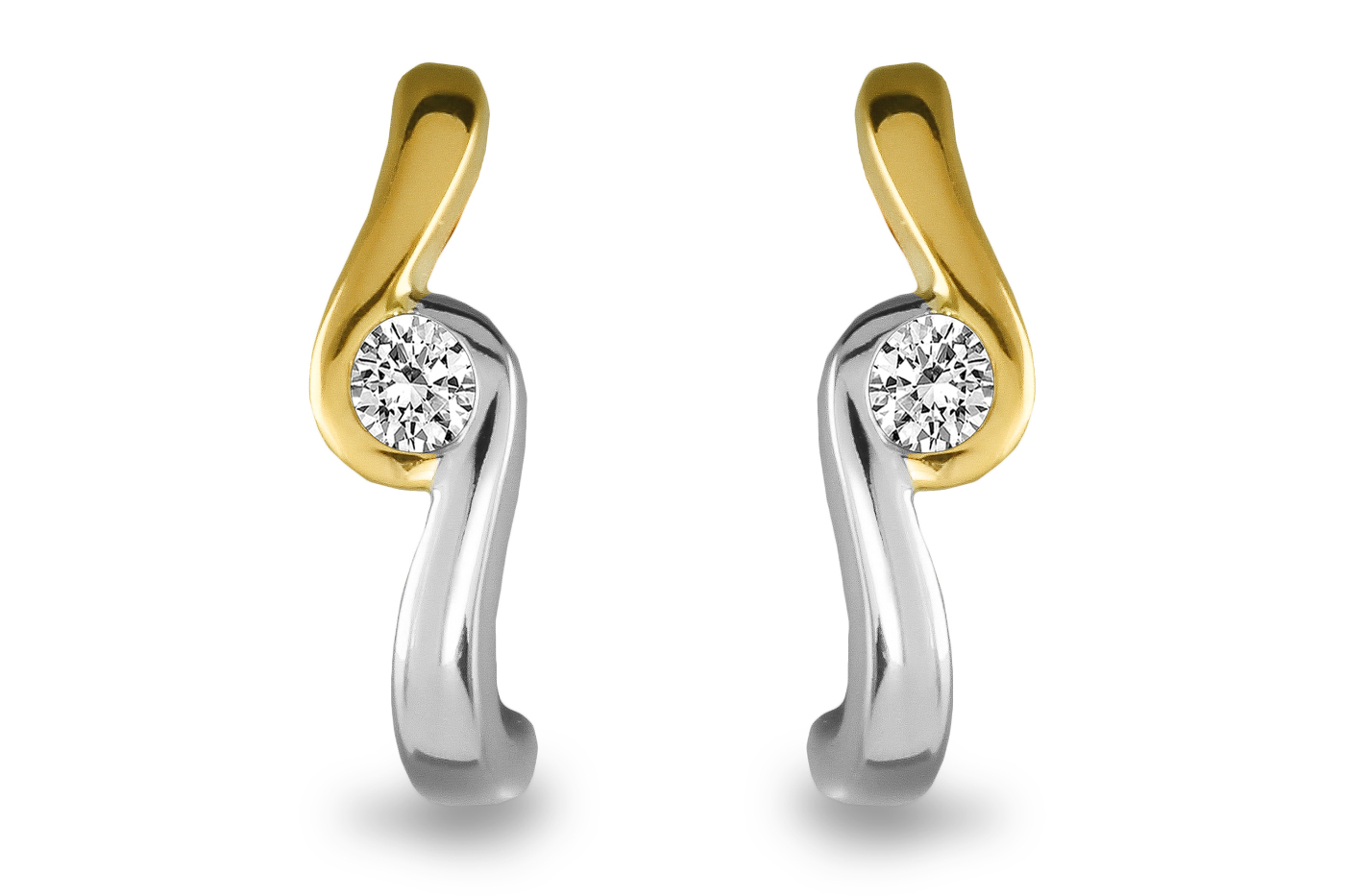 Gouden bicolor oorknoppen 0.19 ct diamant