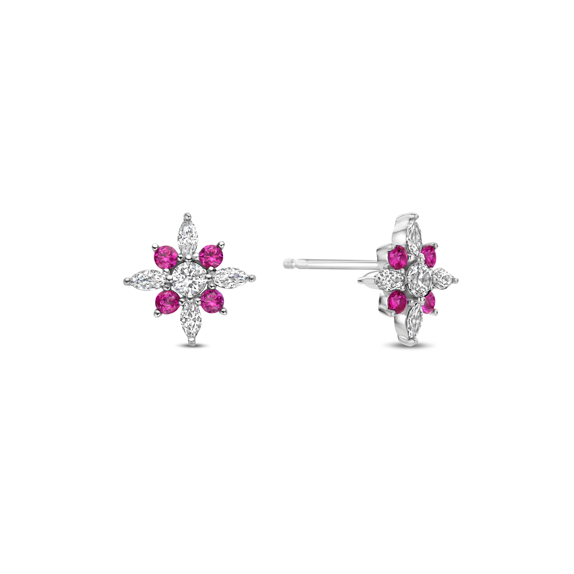 Oorknoppen van sterling zilver met rode zirkonia - E20611R