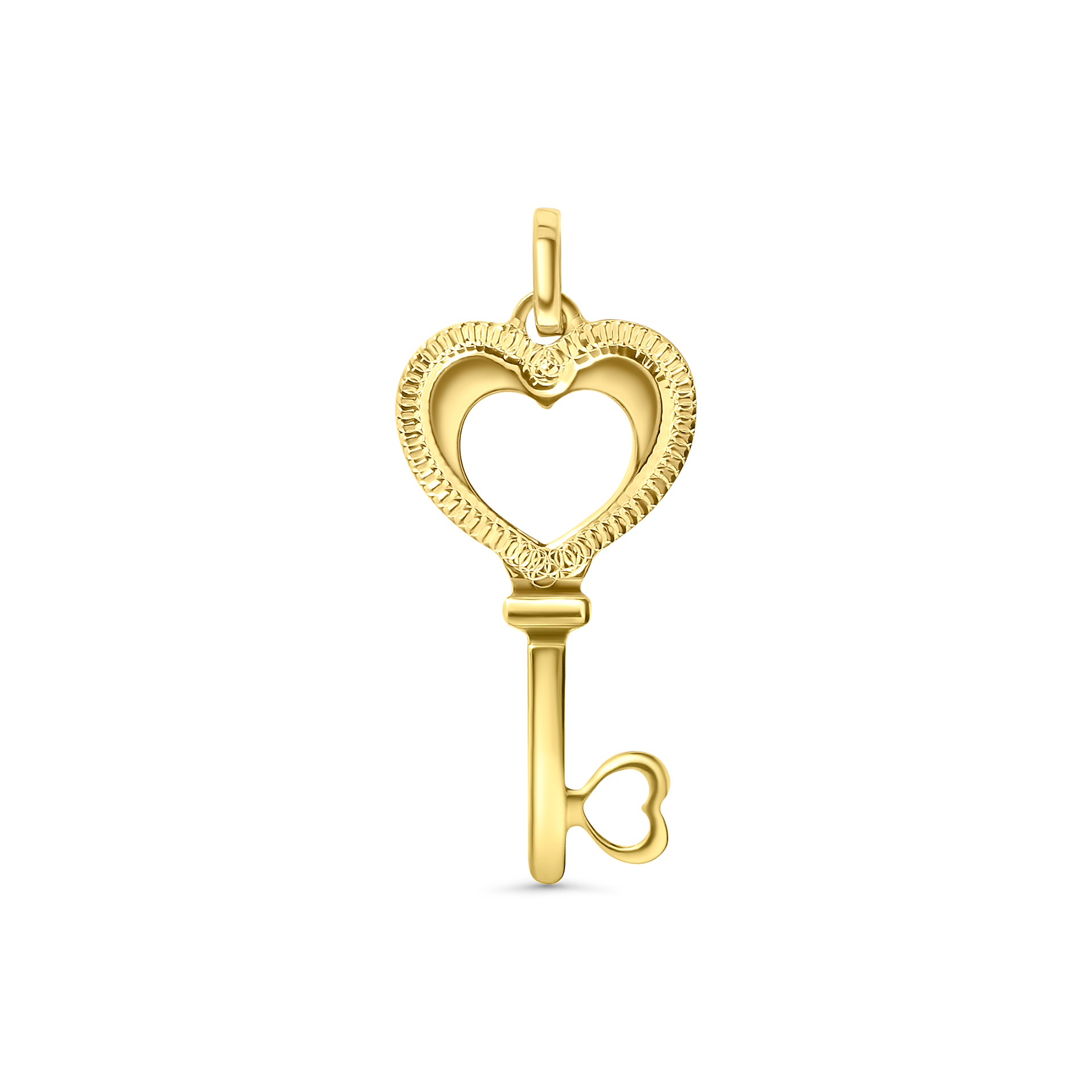 Geelgouden hanger sleutel met hart P122-VX3LKP2611-DC-Y