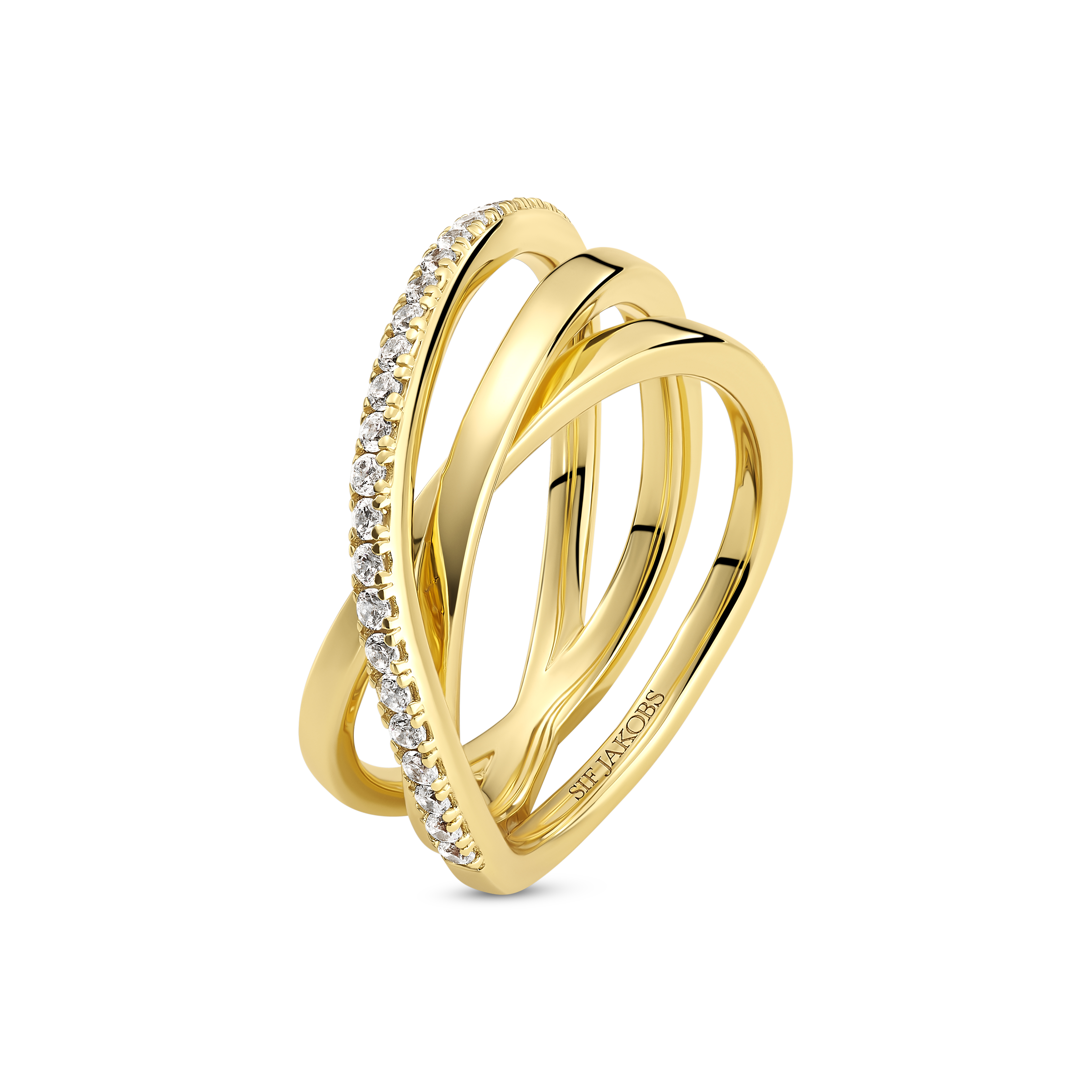 Ring Spirale gold plated met witte zirkonia - SJ-R2590-CZ-YG