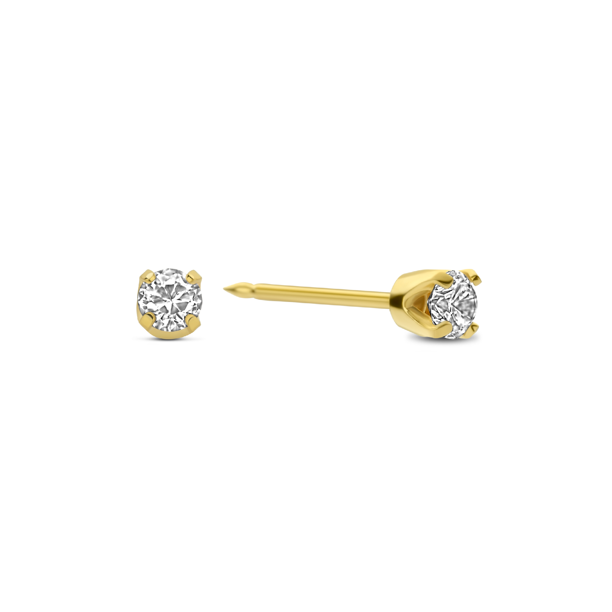 Schietoorknoppen 3mm zirkonia chatonzetting verguld