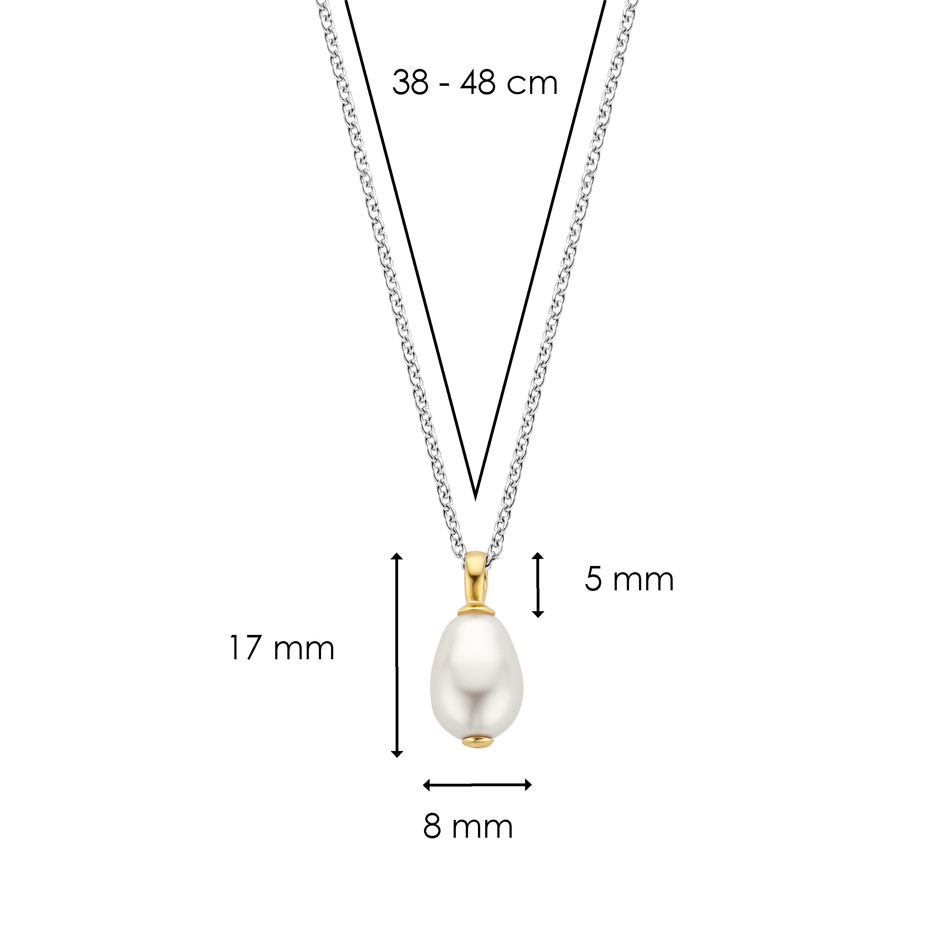 Ketting van gold plated  met parel hanger 3995PW