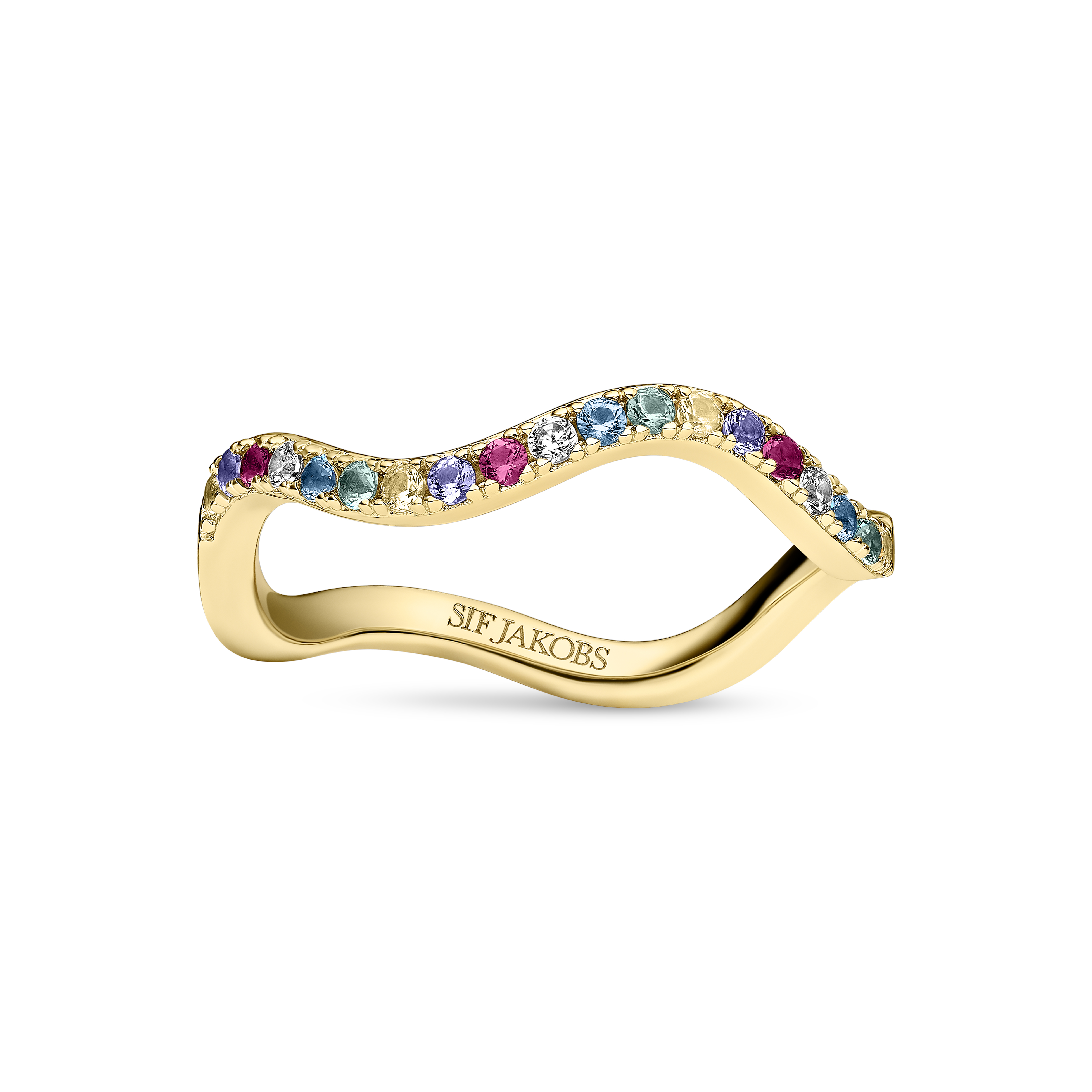 Ring Ellera Waves gold plated met gekleurde zirkonia - SJ-R3869-XCZ-YG
