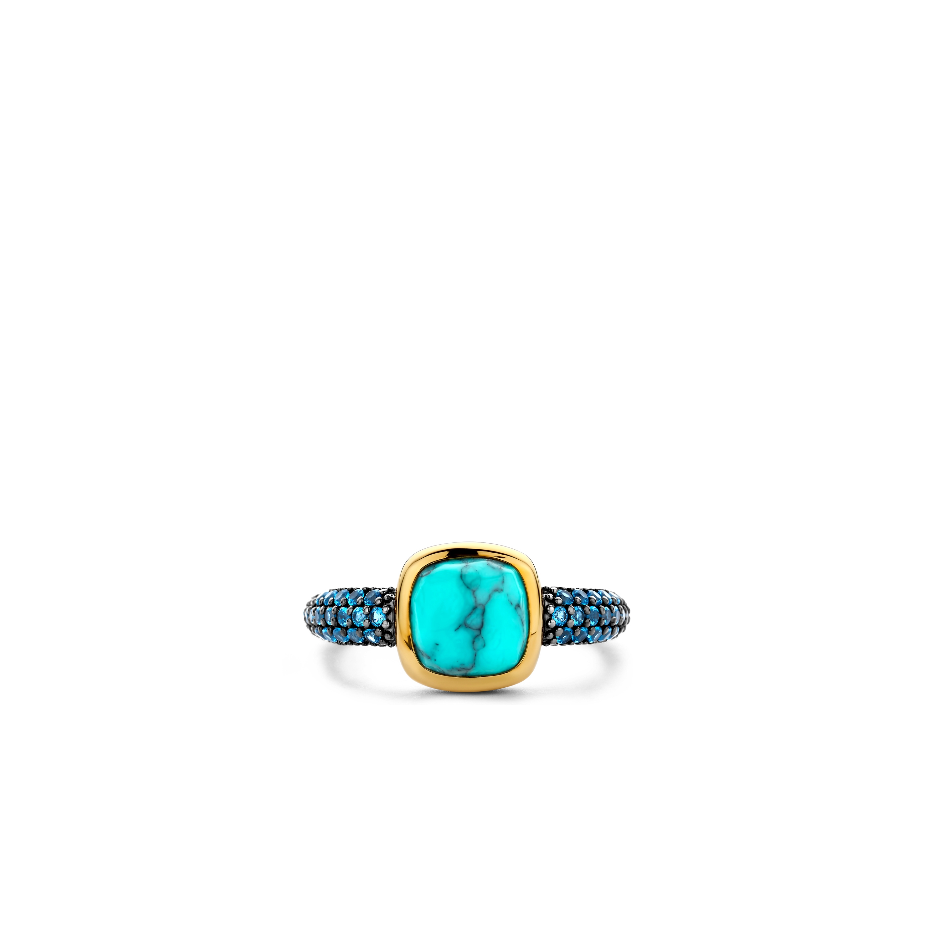Ring van gold plated  met zirkonia en imitatie turquoise 12331TQ
