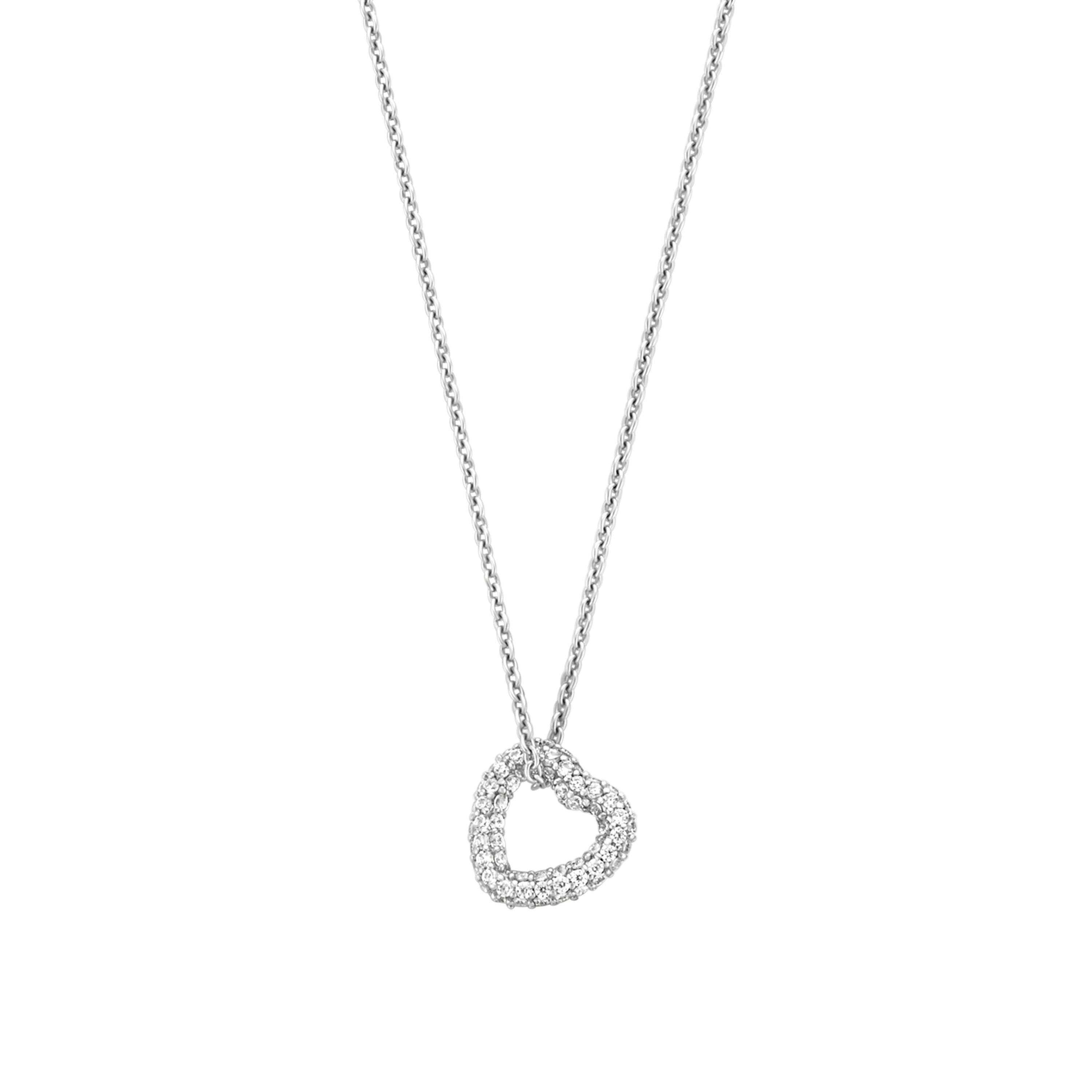 Ketting van sterling zilver met zirkonia hart hanger - 34022ZI/42