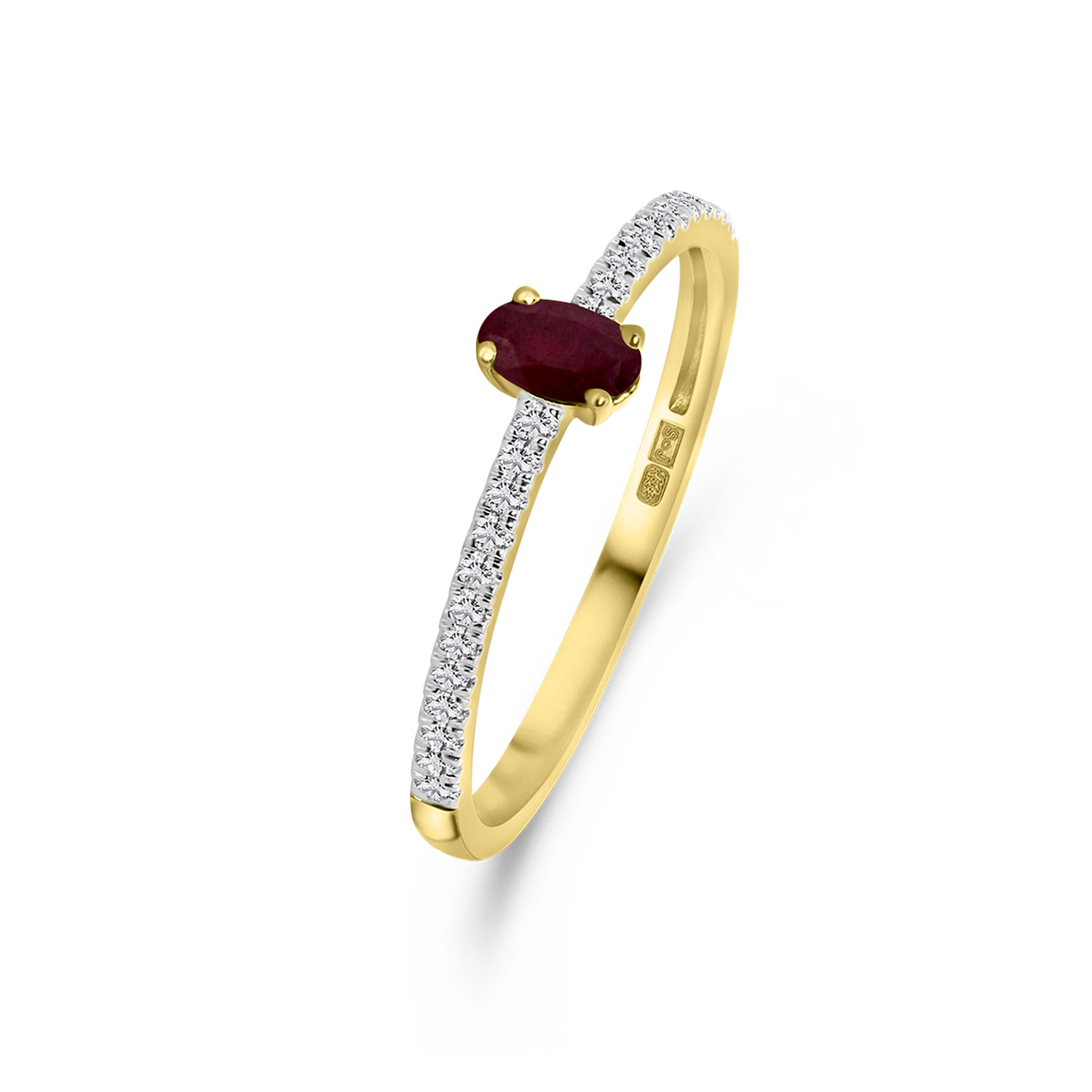 Geelgouden ring met robijn en diamanten R404-R40826-RU-Y