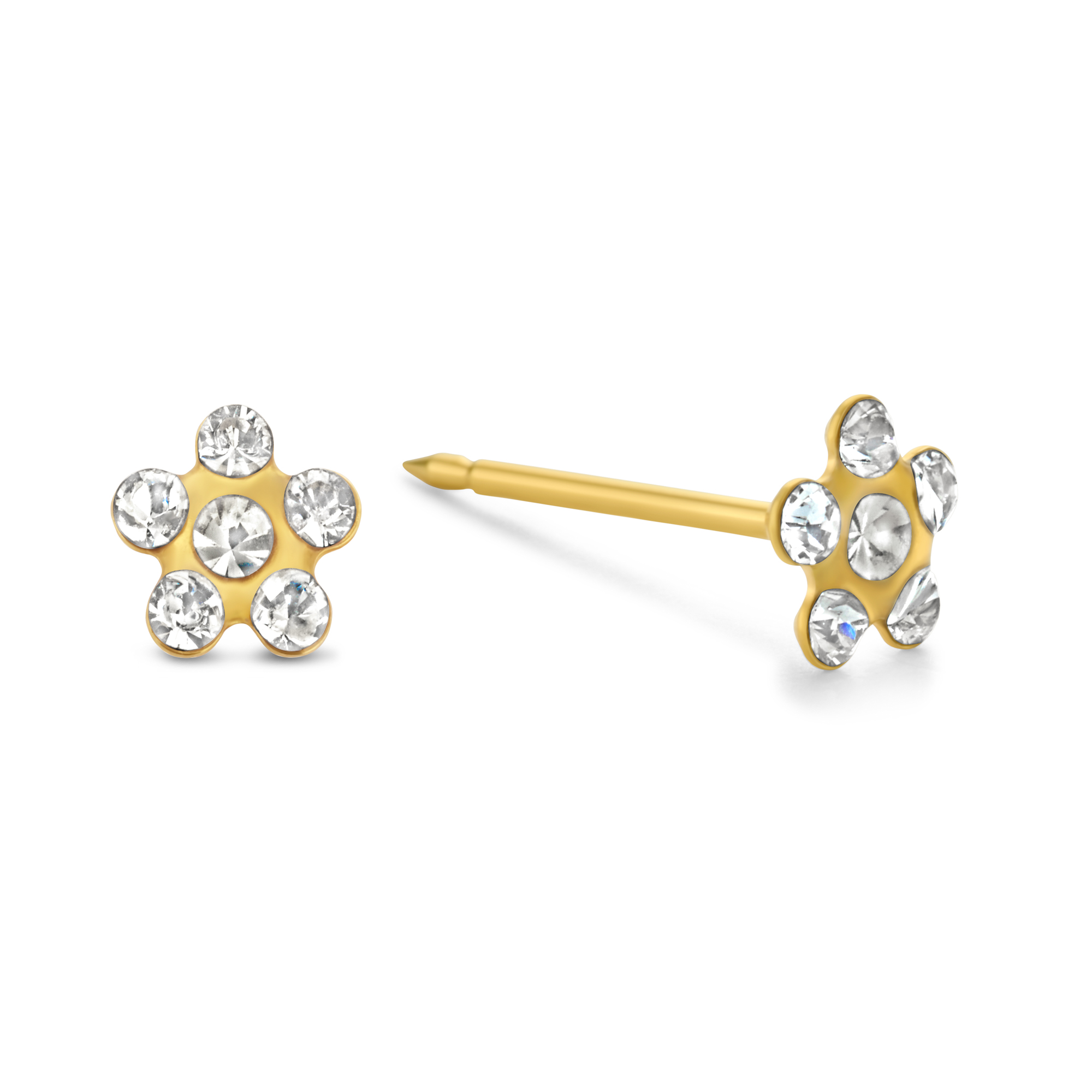 Schietoorknoppen 5mm Bloem kristal verguld