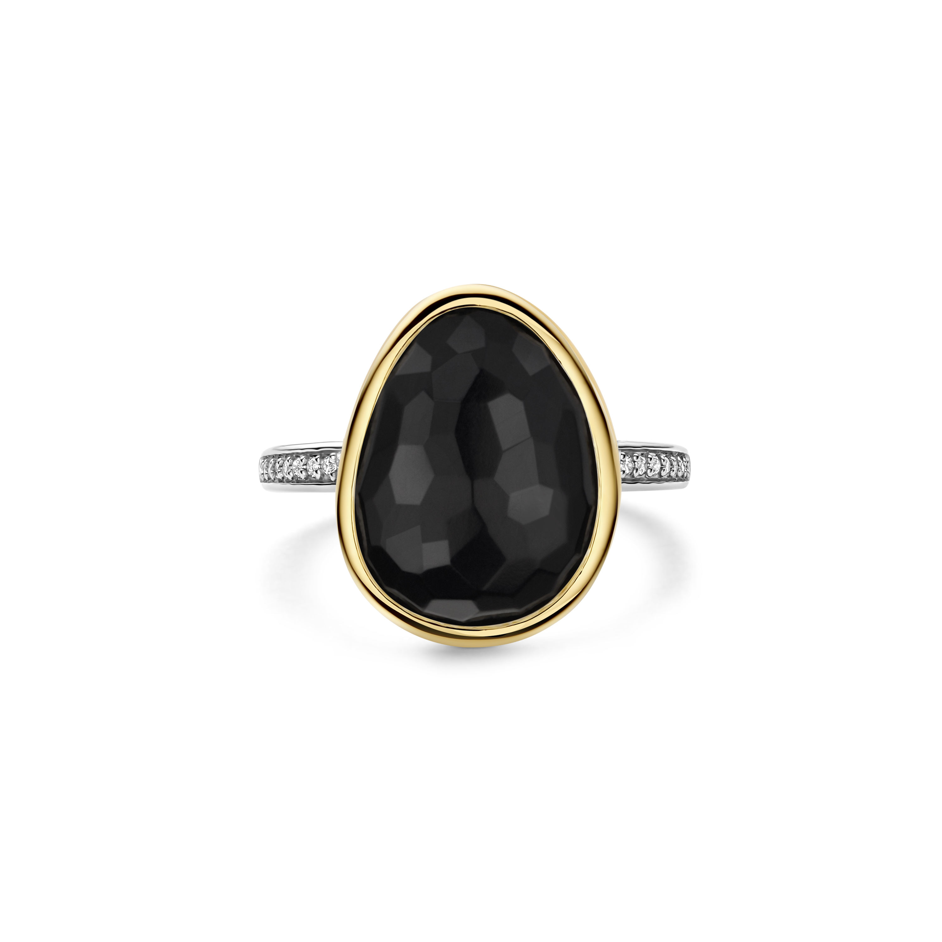 Ring gold plated met zwarte zirkonia - 12386BY