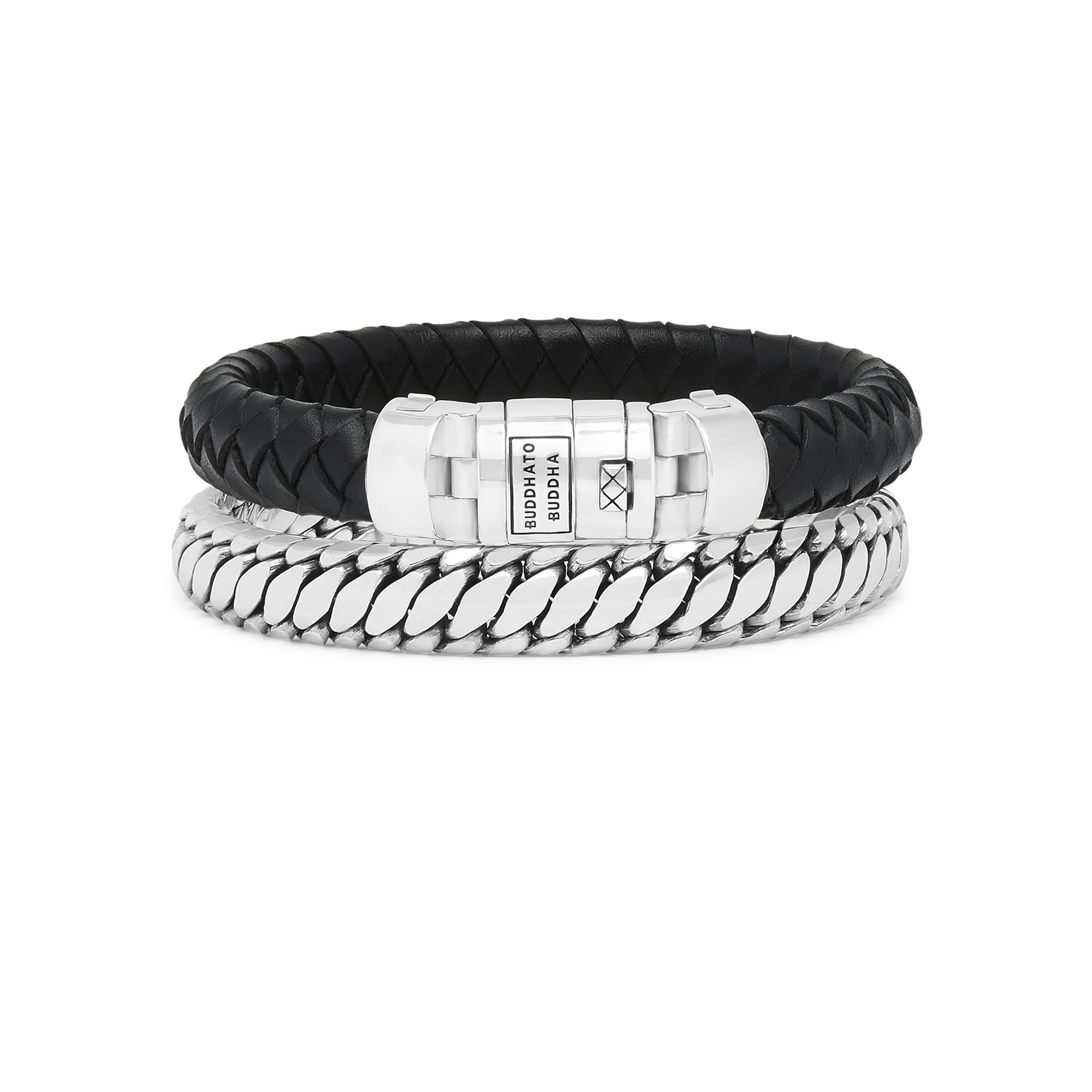 Armband Ben Customized set 008BL van zwart leer/ sterling zilver