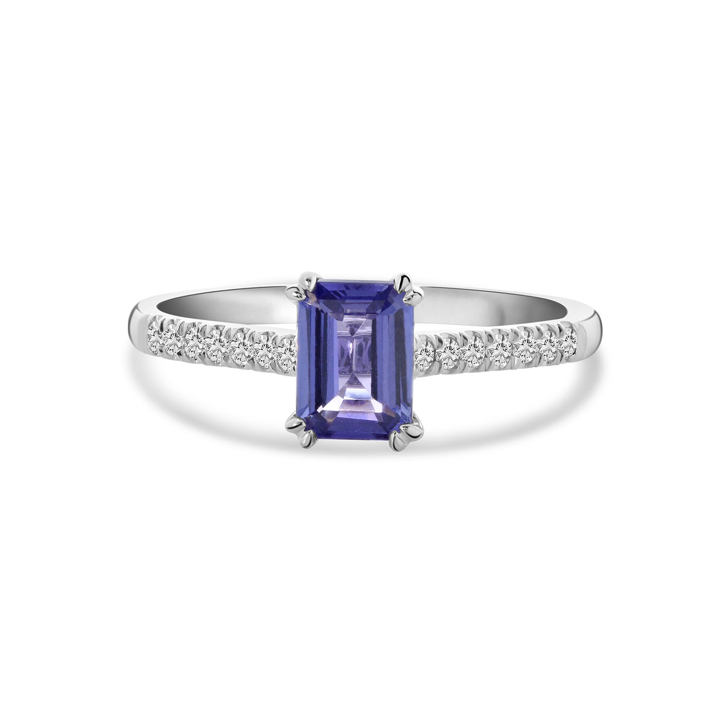 Witgouden ring met blauwe emerald geslepen tanzaniet en diamanten R092-82483R003-TN-W