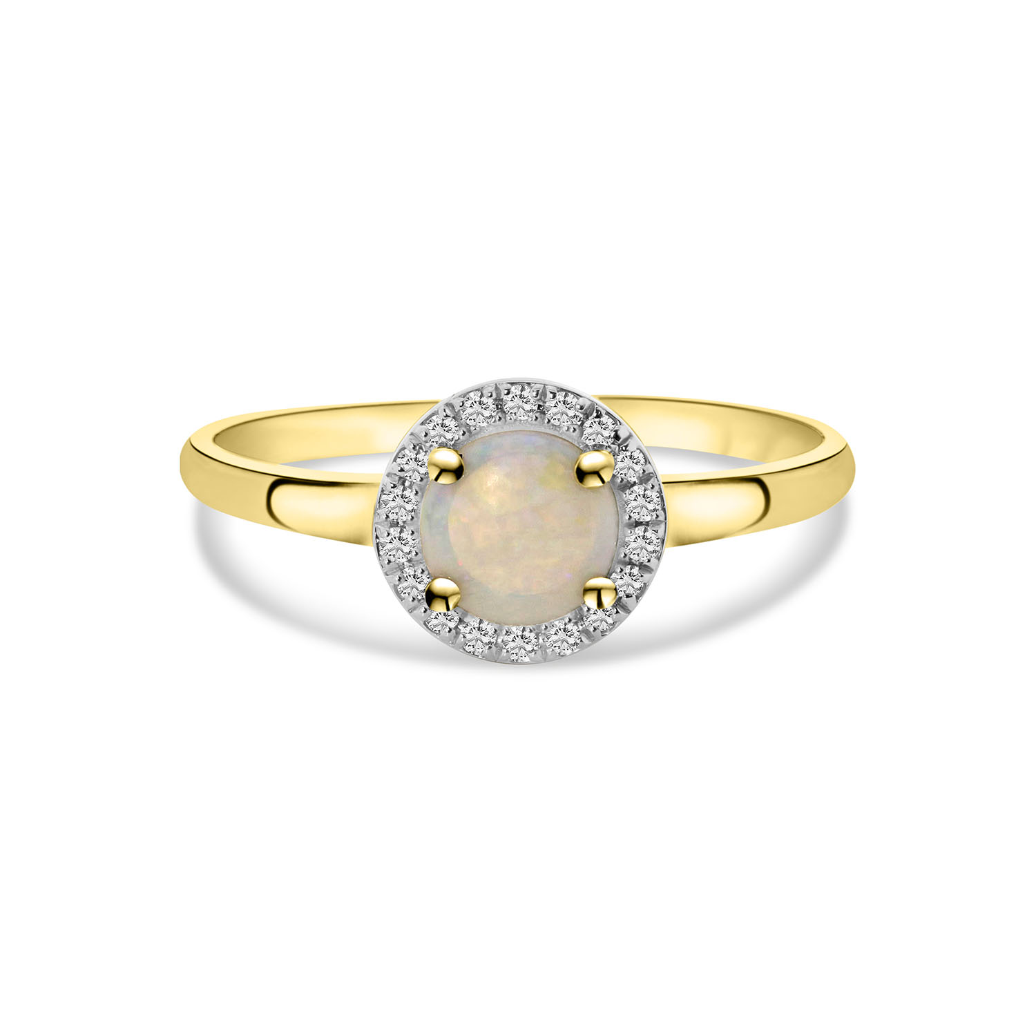 Geelgouden ring opaal cmp en diamanten entourage R092-50993R002-OP-Y