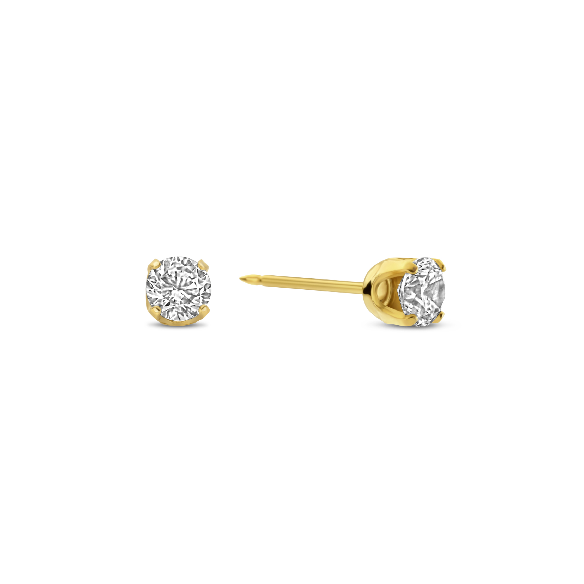 Schietoorknoppen 4mm zirkonia chatonzetting verguld