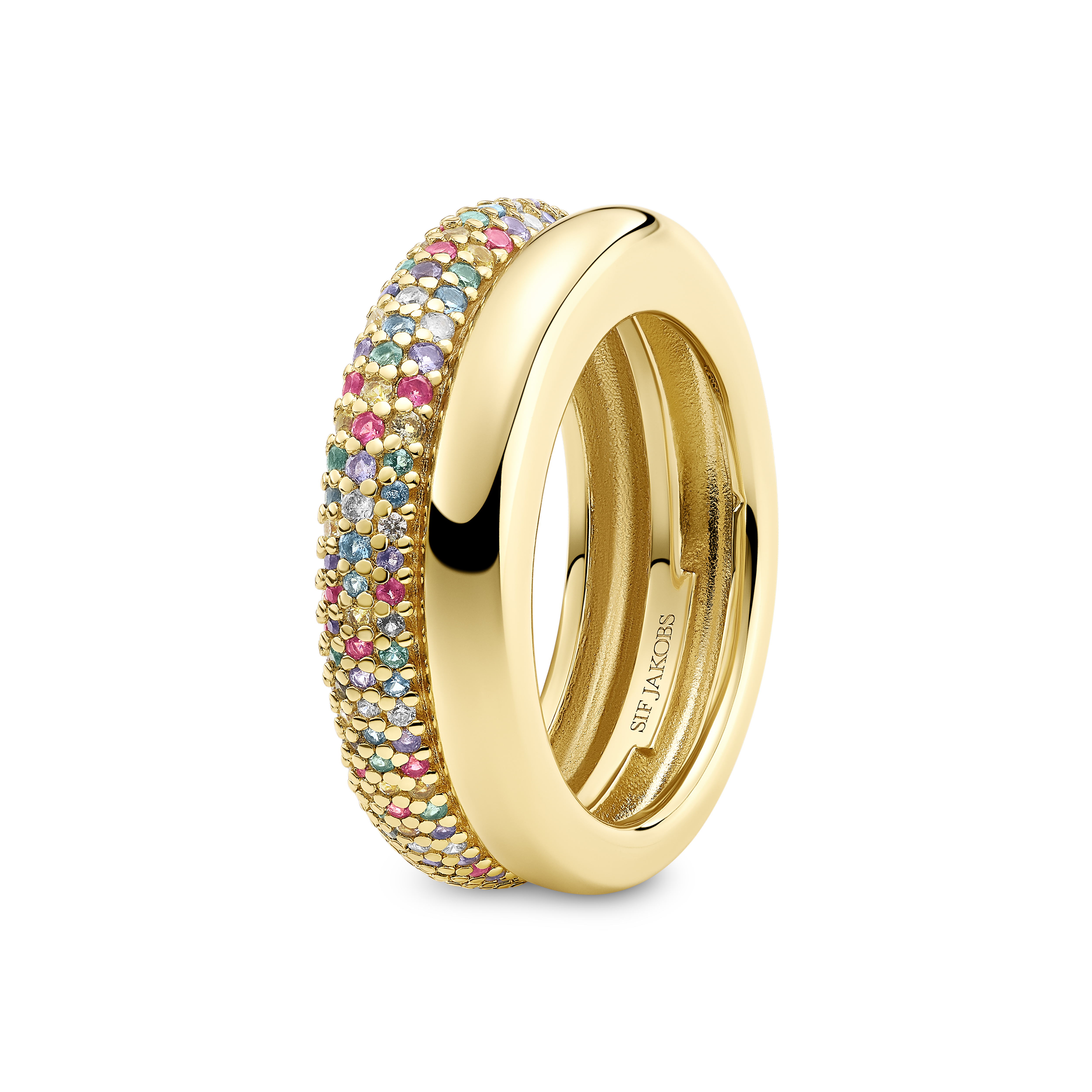 Ring Carrara gold plated met gekleurde zirkonia - SJ-R2476-XCZ-YG