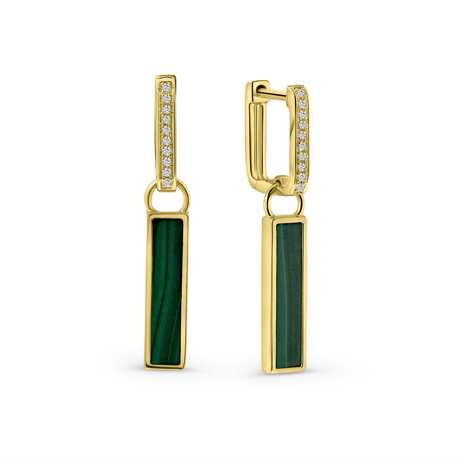 Geelgouden oorhangers met groene malachiet en diamanten E136-144XB01041-MC-Y
