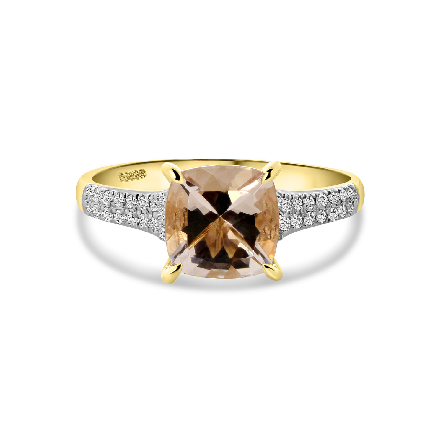 Geelgouden ring met cushion morganiet en diamanten R092-81984R001-MN-Y
