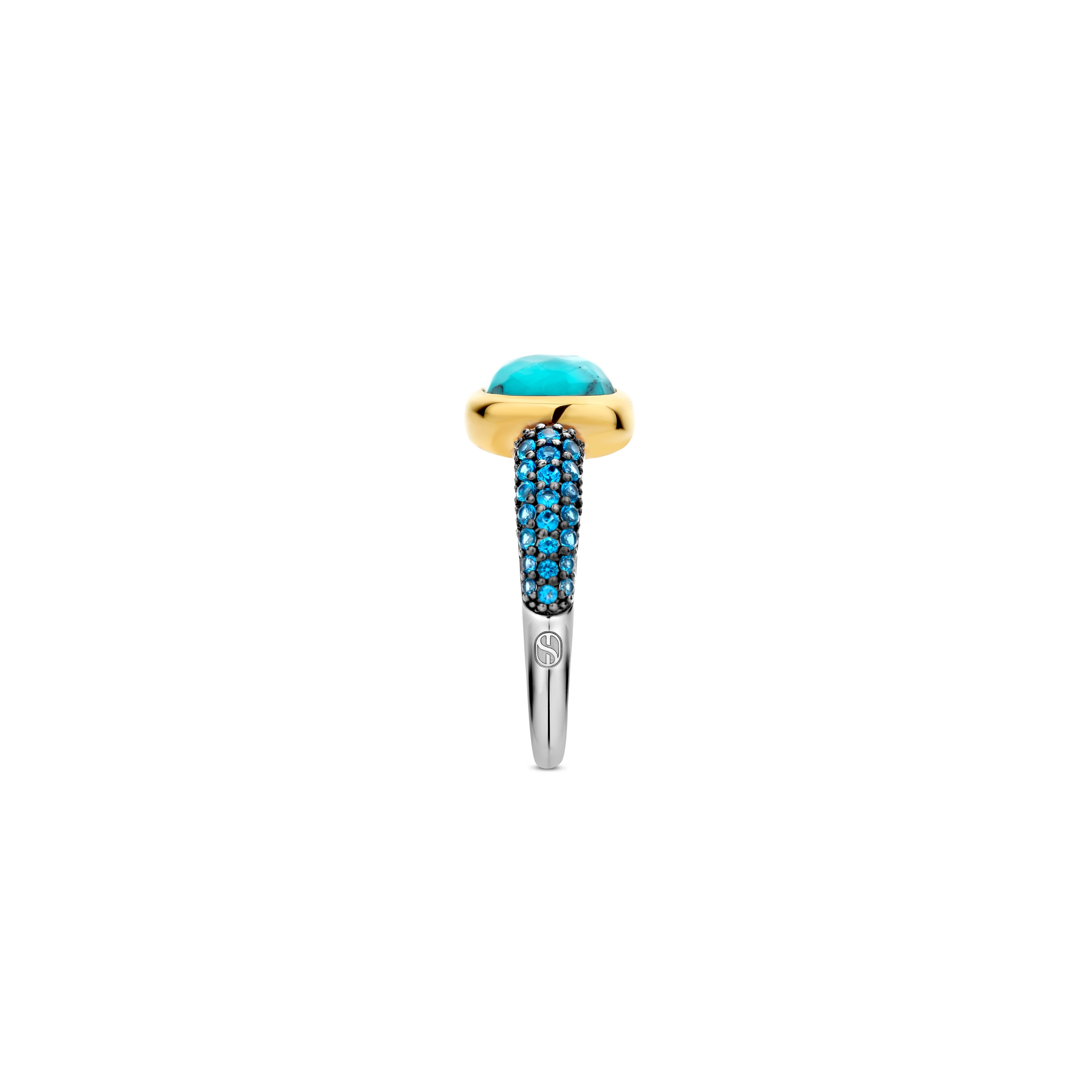 Ring van gold plated  met zirkonia en imitatie turquoise 12331TQ