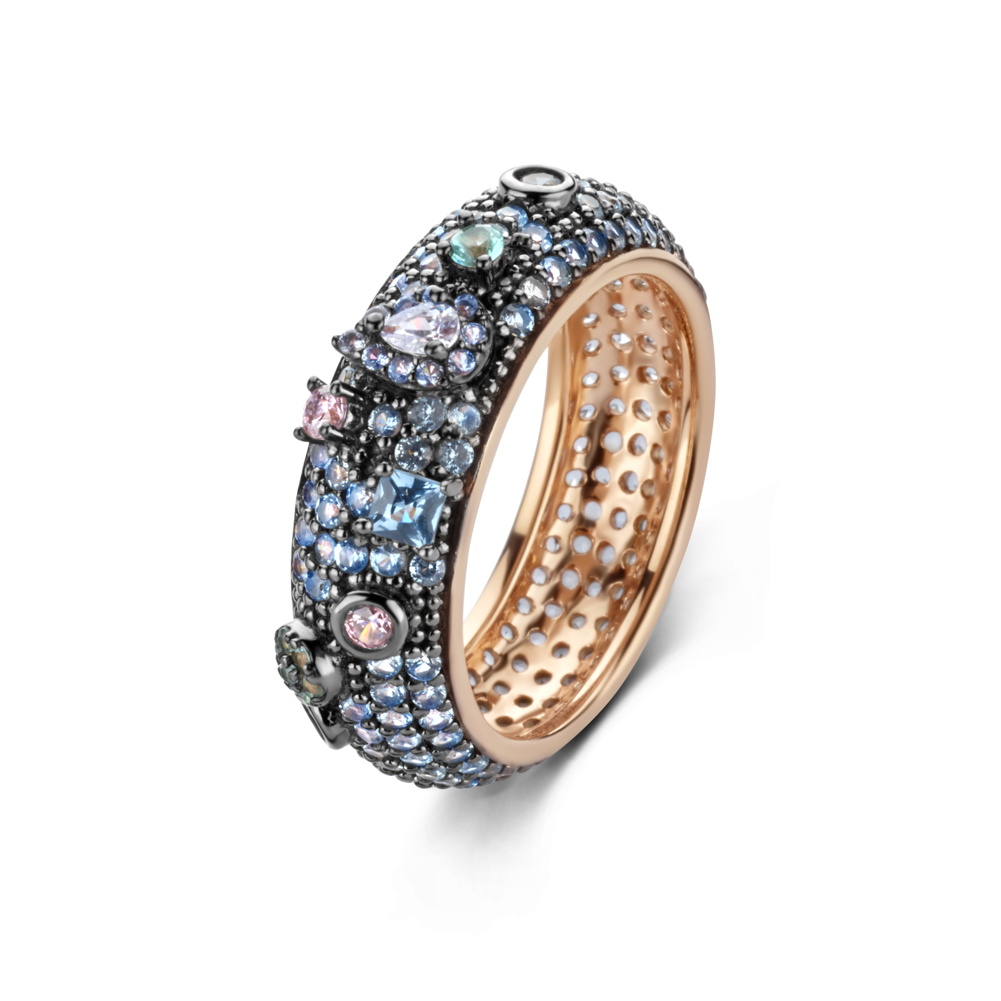 Rosé gold-plated ring met toermalijn en kristal