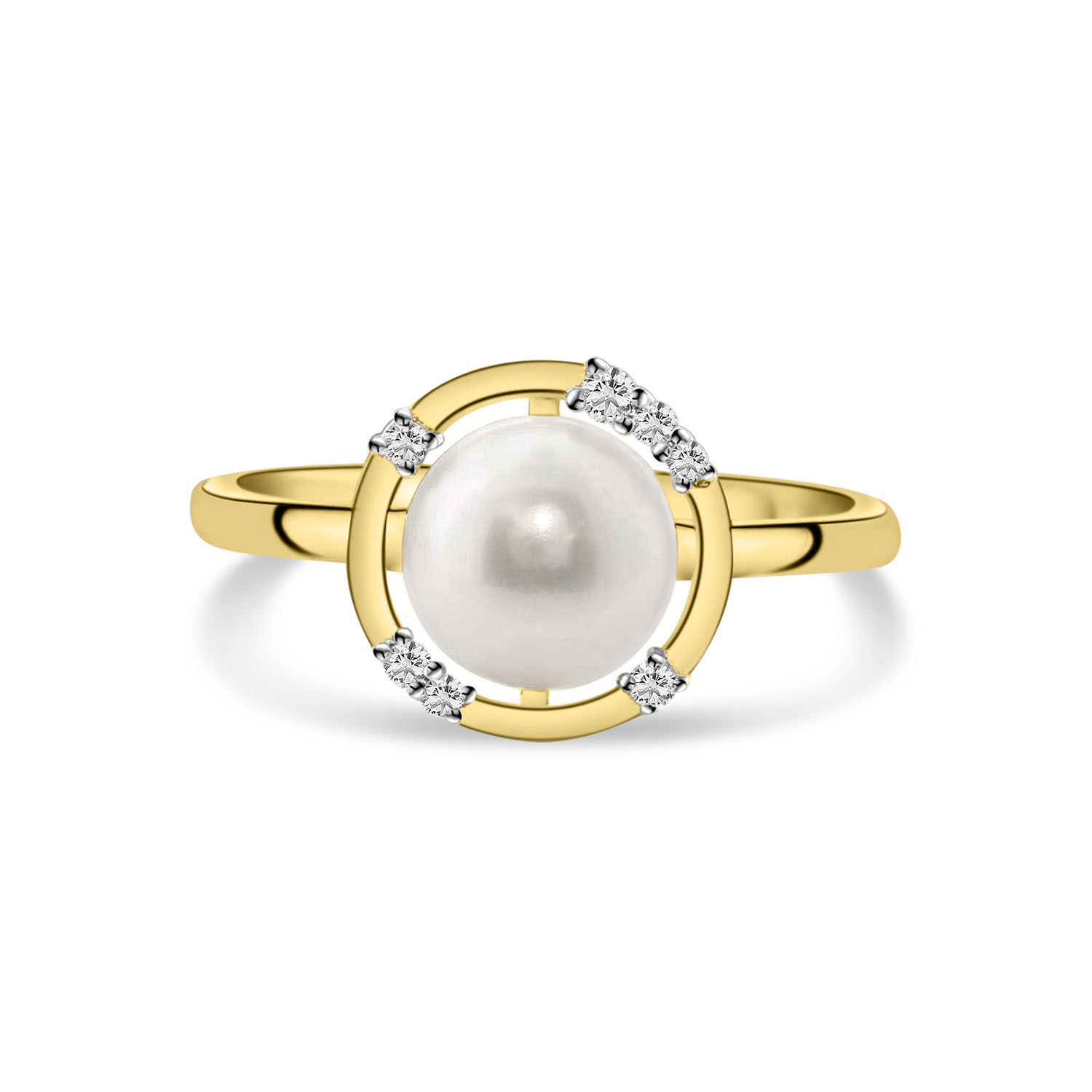 Geelgouden ring met parel en diamanten R480-RR020163AWP-PR-Y