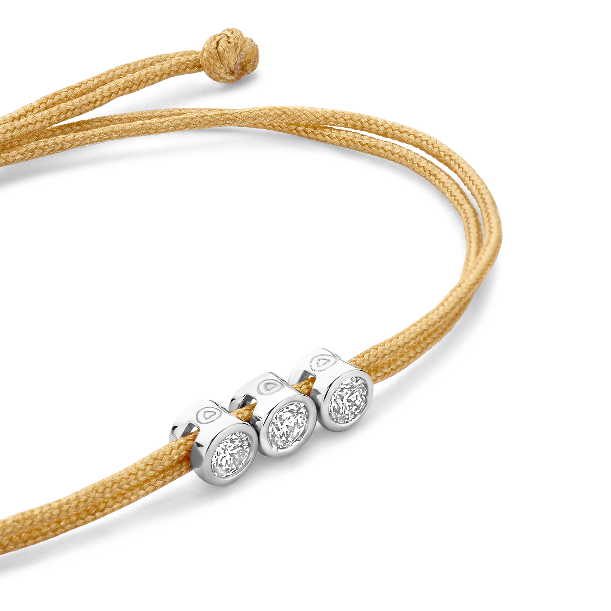 Koordarmband Champagne met drie lab grown diamanten - BN010-3-14-S Koordarmband Champagne met drie lab grown diamanten - BN010-3-14-S