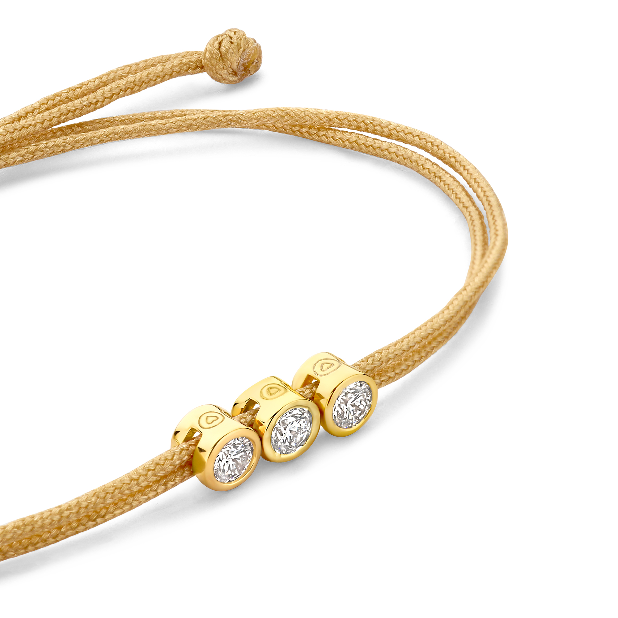 Koordarmband Champagne met drie lab grown diamanten - BN010-3-14-GP