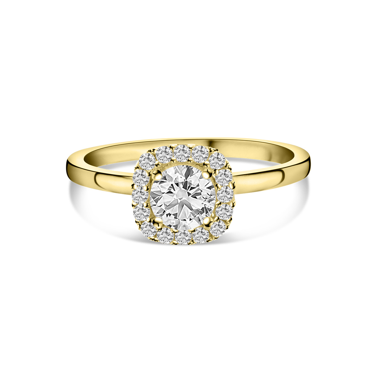 Geelgouden ring zirkonia met entourage R122-I-ISZR0272-FCZ-Y