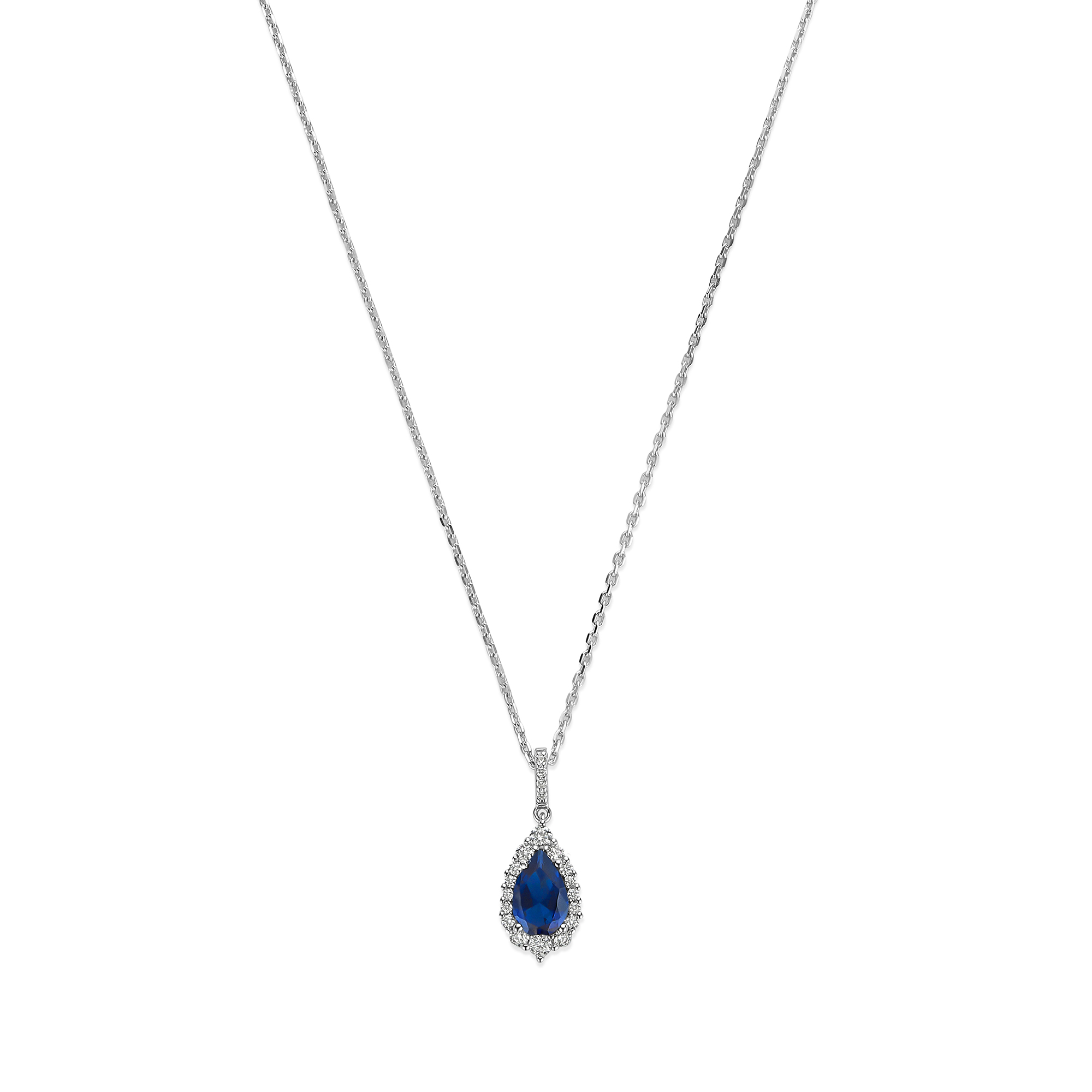 Ketting van sterling zilver met blauwe peer zirkonia - P18810BL