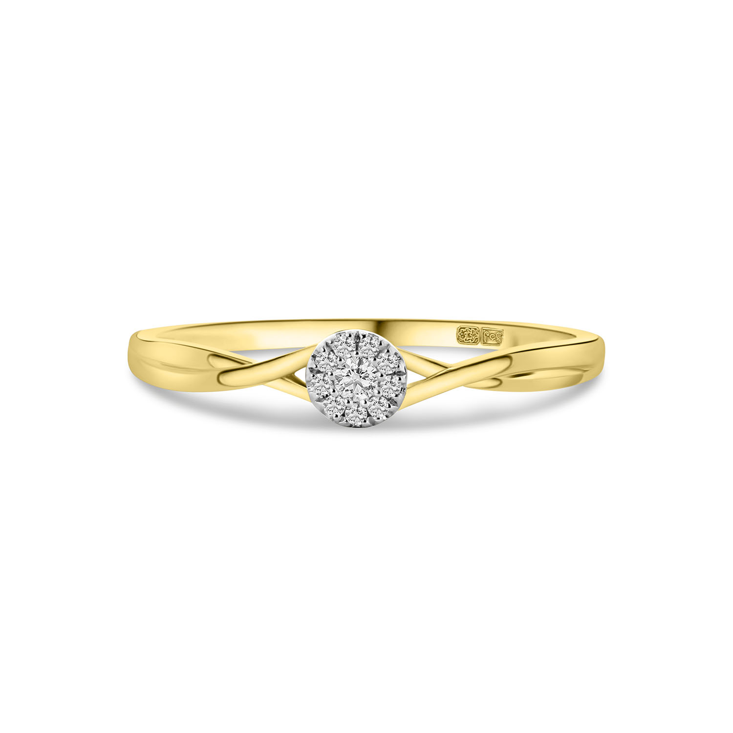 Geelgouden slagring rond met diamanten R092-46678R031-Y