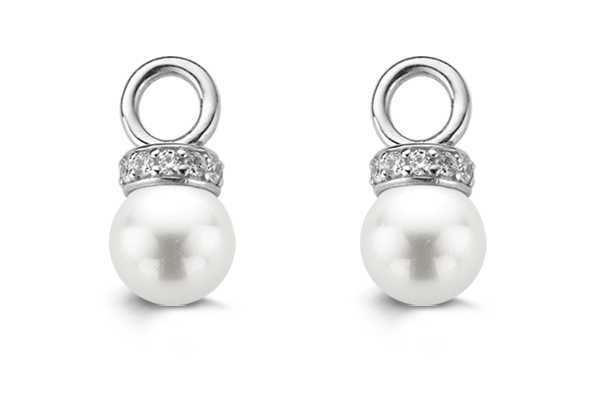 Oorbedels van sterling zilver met zirkonia en parels 9083PW