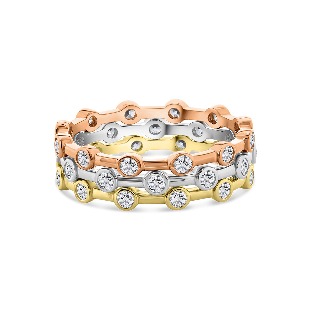 Tri-color ringen set met zirkonia R122-ICR205606-TC-FCZ-YWR