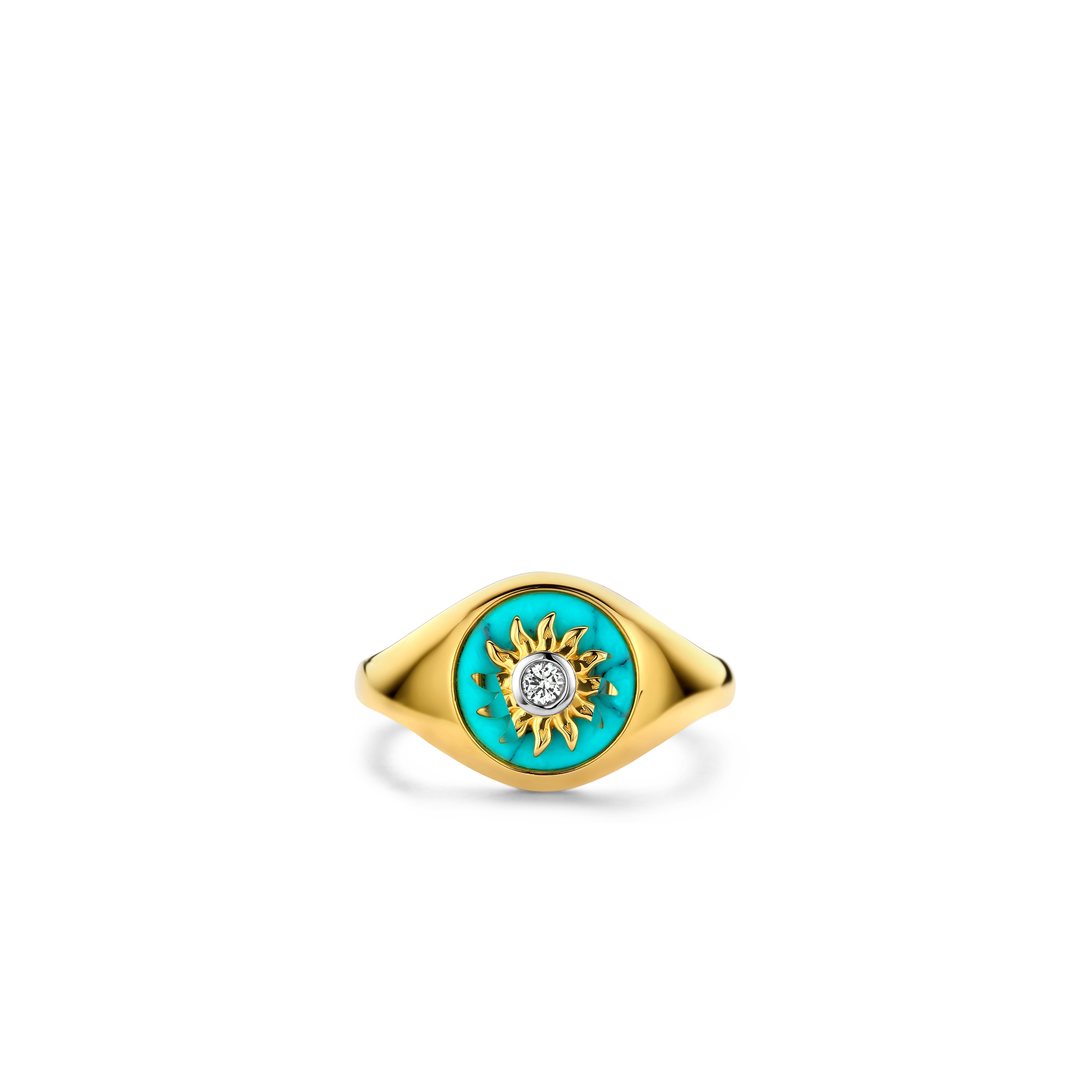 Ring van gold plated  met zirkonia en imitatie turquoise 12335TQ