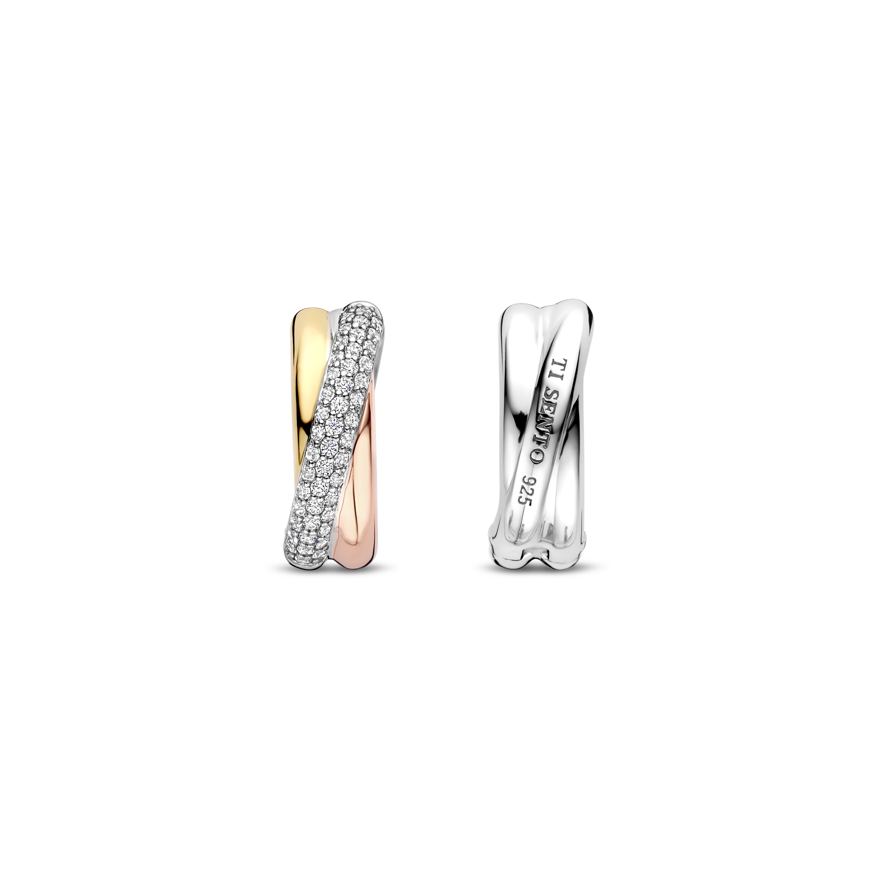 Oorringen gold plated Tricolor met zirkonia - 78012ZT