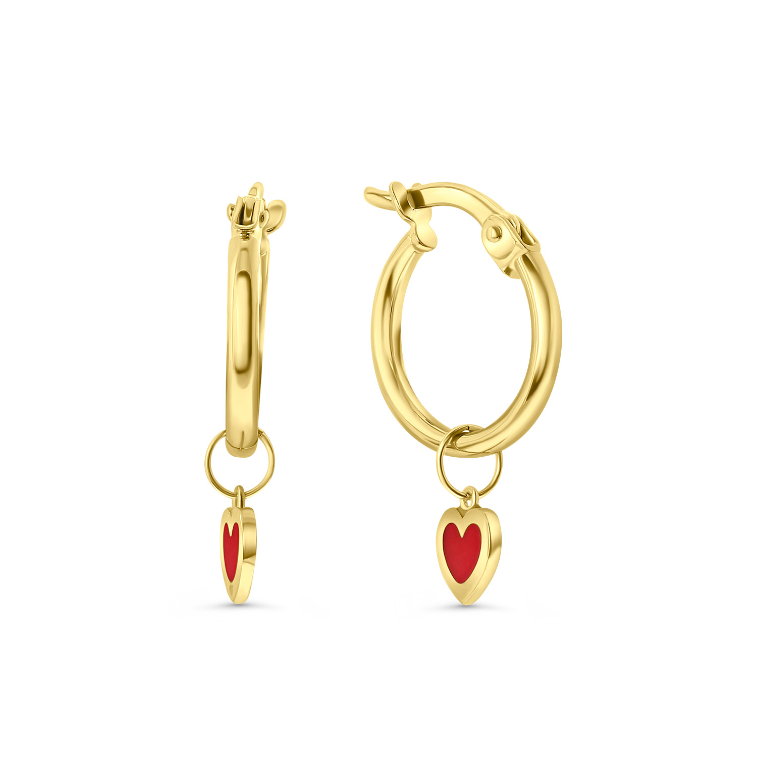Geelgouden kinder oorringen met hartjes hanger E122-VX4TE14594-LZM-LP-Y