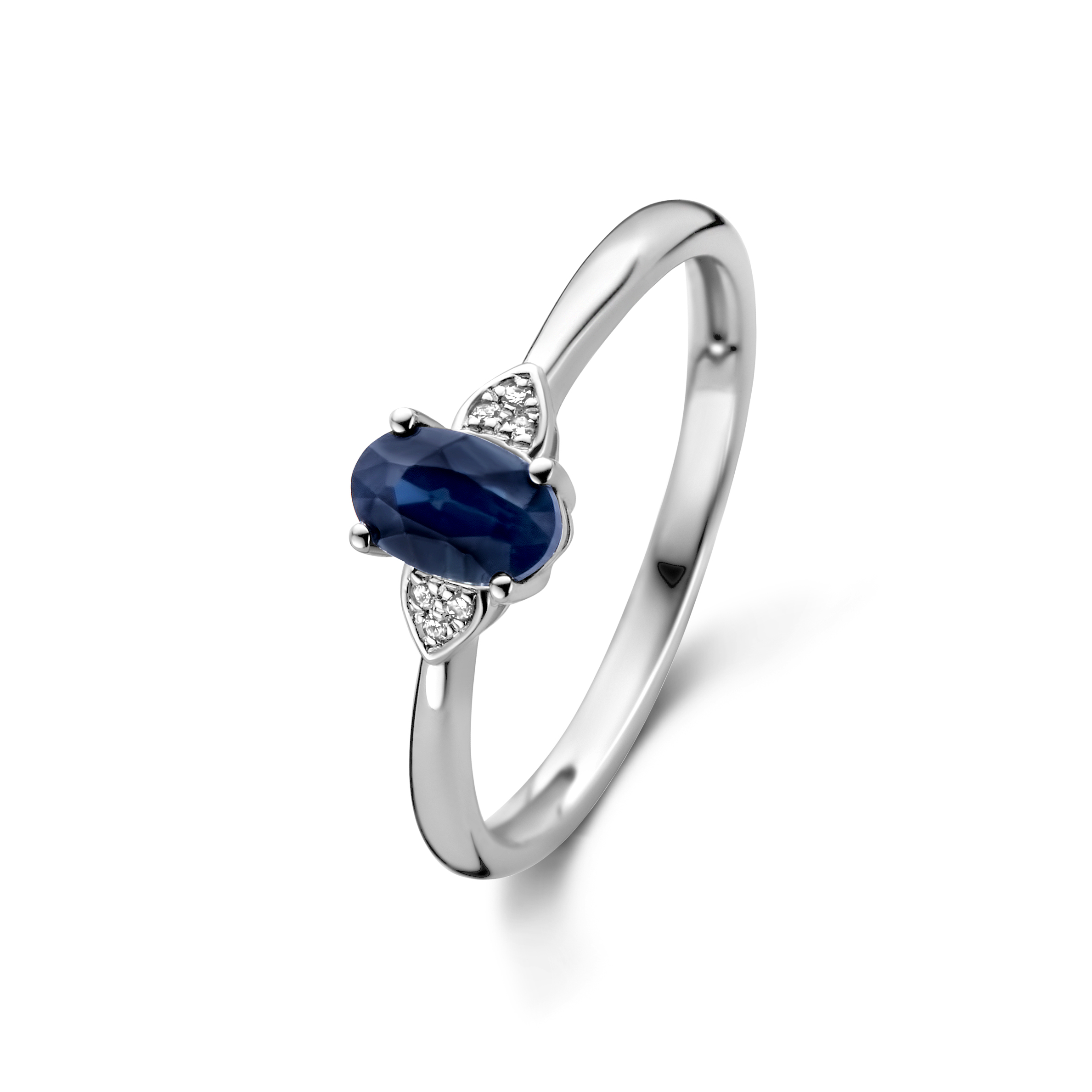 Witgouden ring blauwe saffier met diamanten R092-59733R026-SA-W