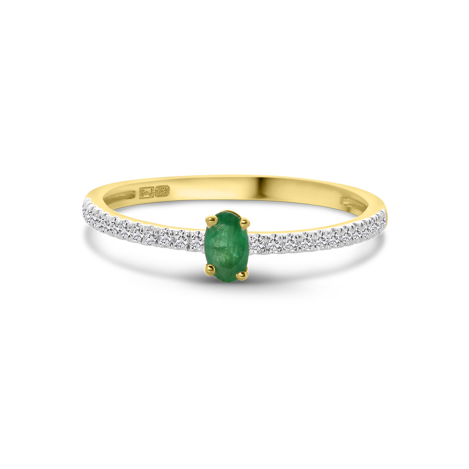 Geelgouden ring met groene smaragd en diamanten R404-R40826-EM-Y